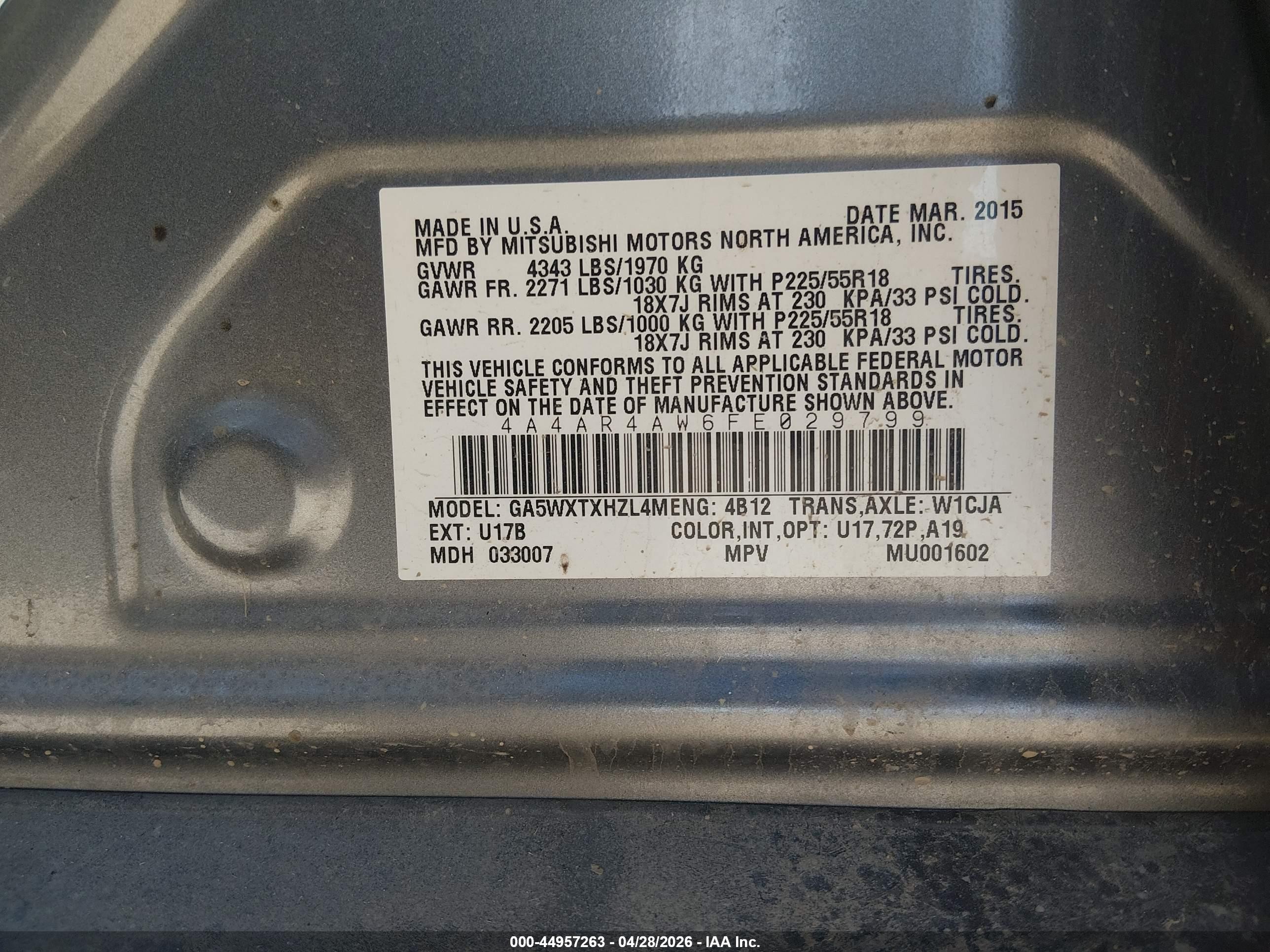 2015 Mitsubishi Outlander Sport Gt Gray vin: 4A4AR4AW6FE029799
