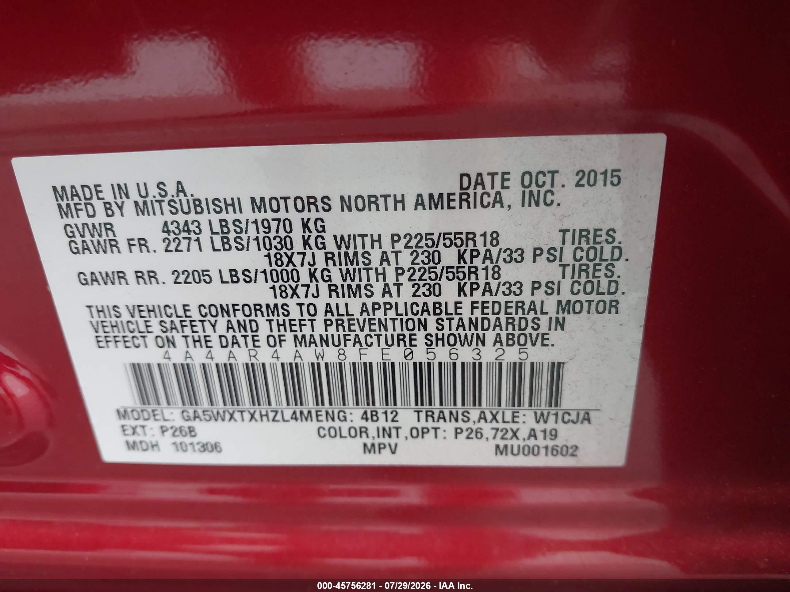 2015 Mitsubishi Outlander Sport Gt Red vin: 4A4AR4AW8FE056325