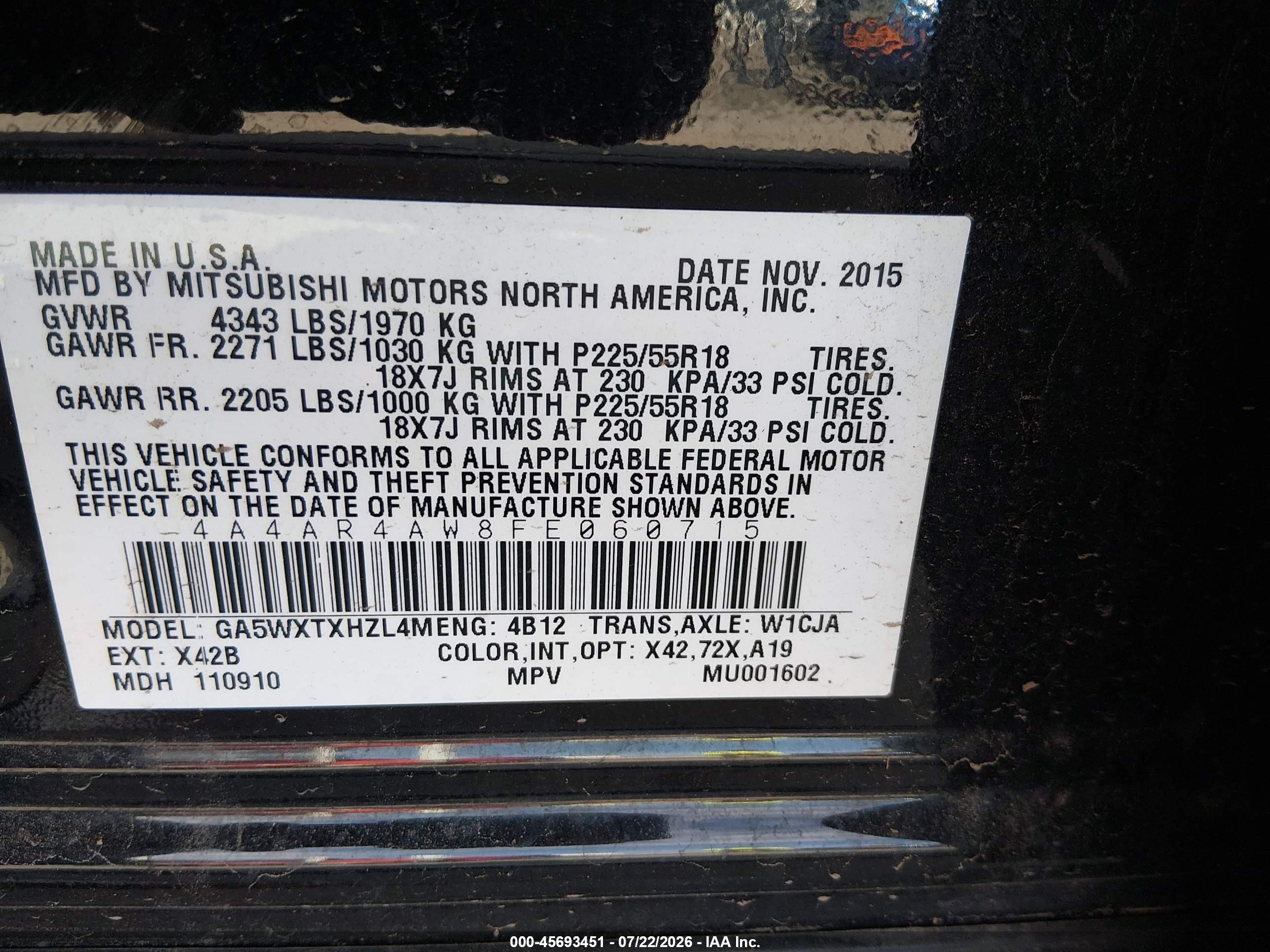 2015 Mitsubishi Outlander Sport Gt Black vin: 4A4AR4AW8FE060715