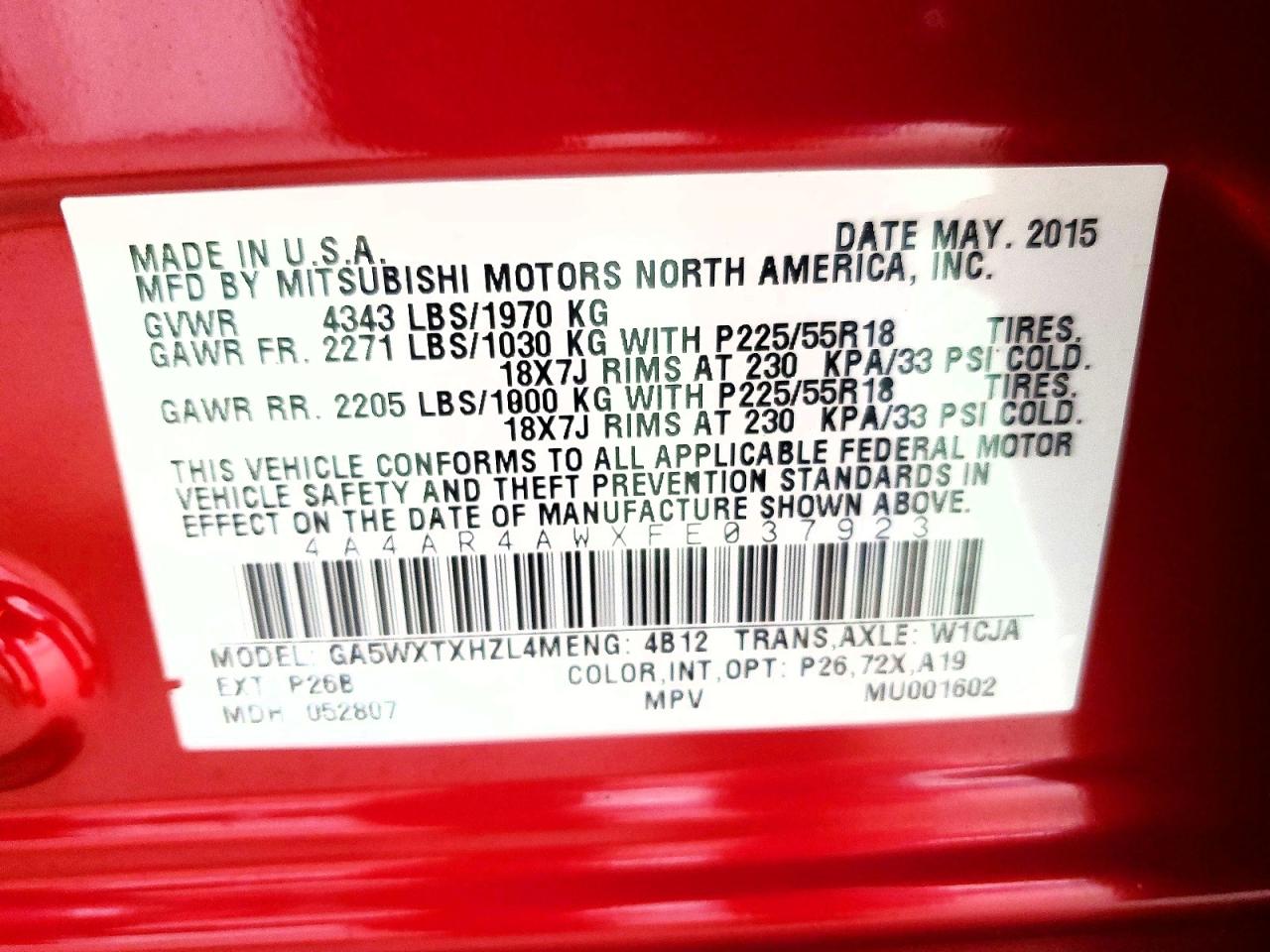 2015 Mitsubishi Outlander Sport Se Red vin: 4A4AR4AWXFE037923
