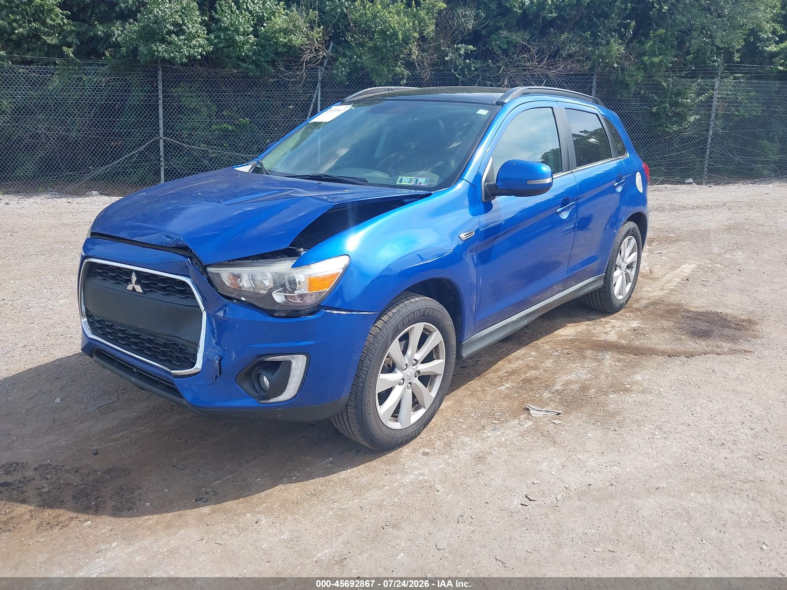 2015 Mitsubishi Outlander Sport Gt Blue vin: 4A4AR4AWXFE043320