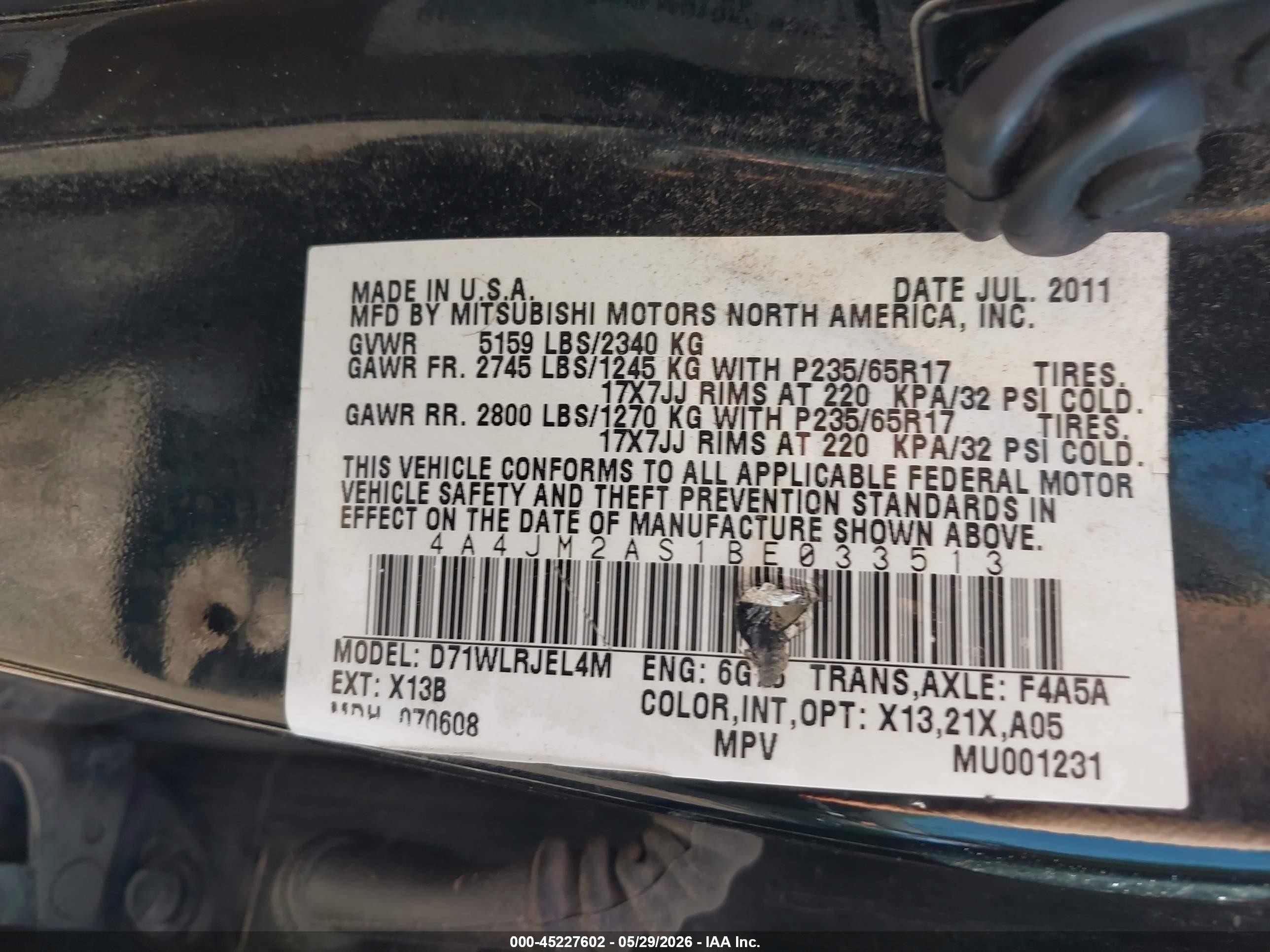 2011 Mitsubishi Endeavor Ls Black vin: 4A4JM2AS1BE033513