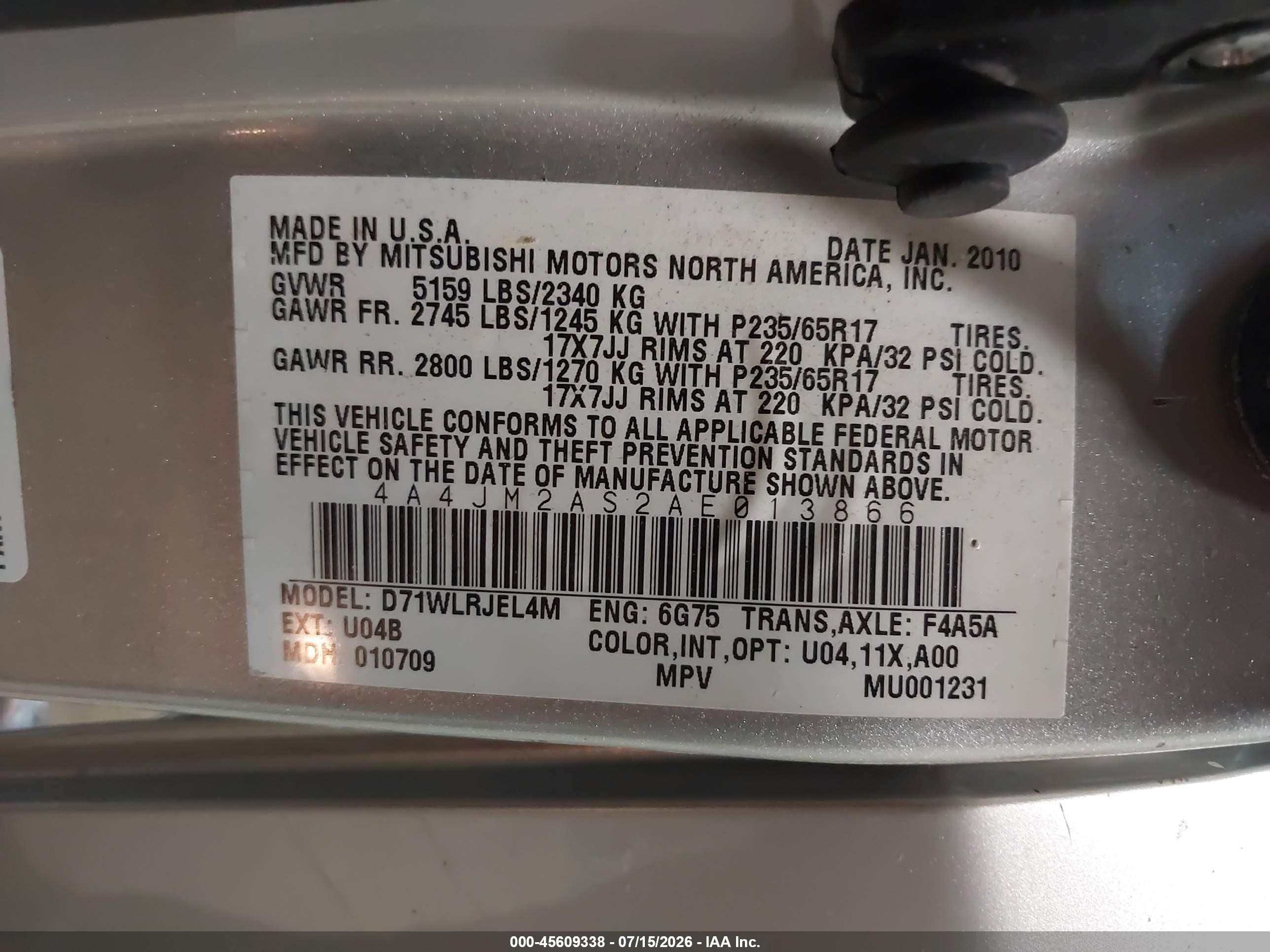 2010 Mitsubishi Endeavor Ls Silver vin: 4A4JM2AS2AE013866