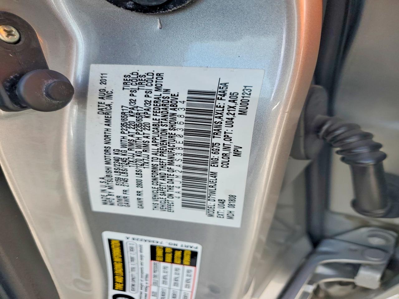2011 Mitsubishi Endeavor Ls Silver vin: 4A4JM2AS3BE036834