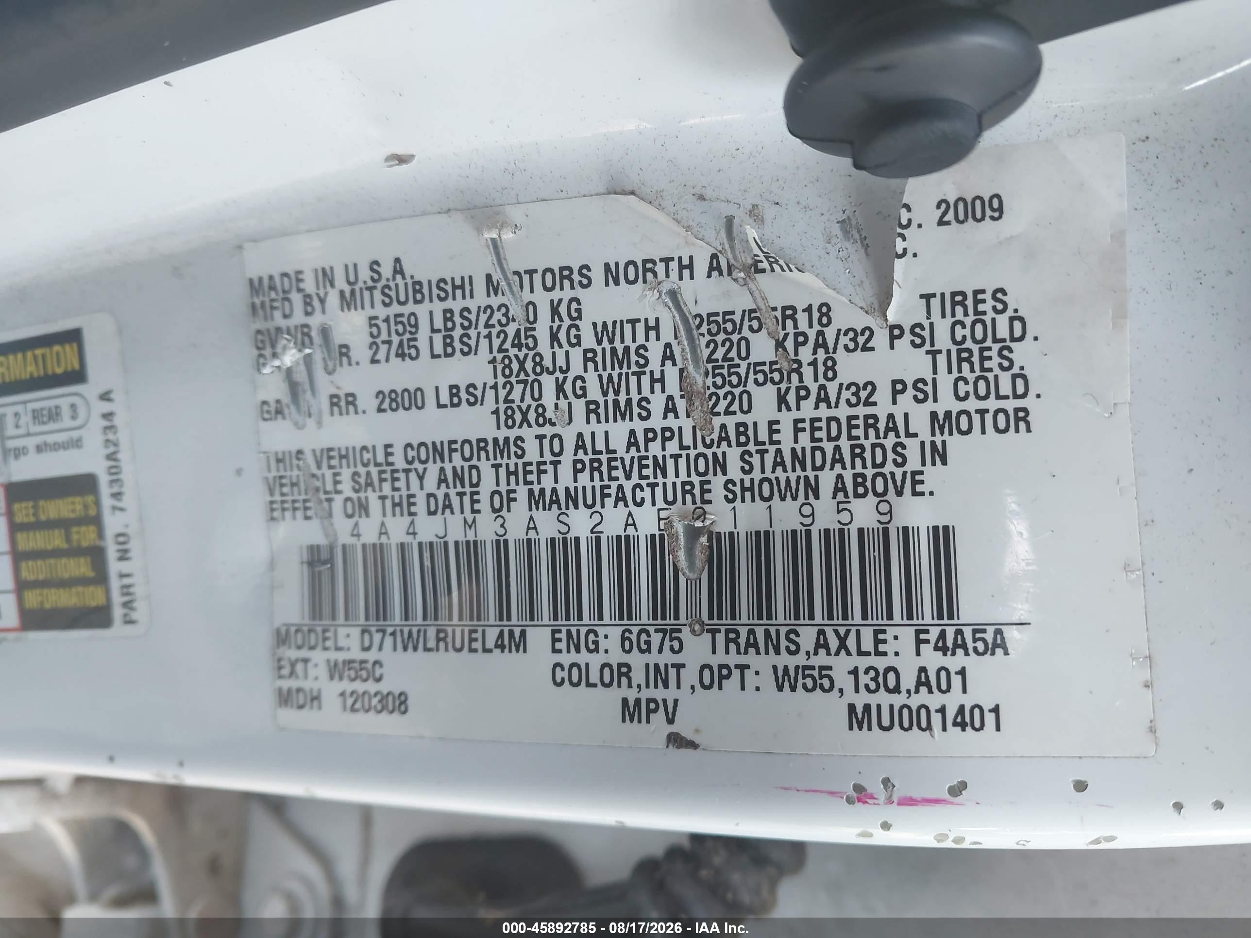 2010 Mitsubishi Endeavor Se White vin: 4A4JM3AS2AE011959