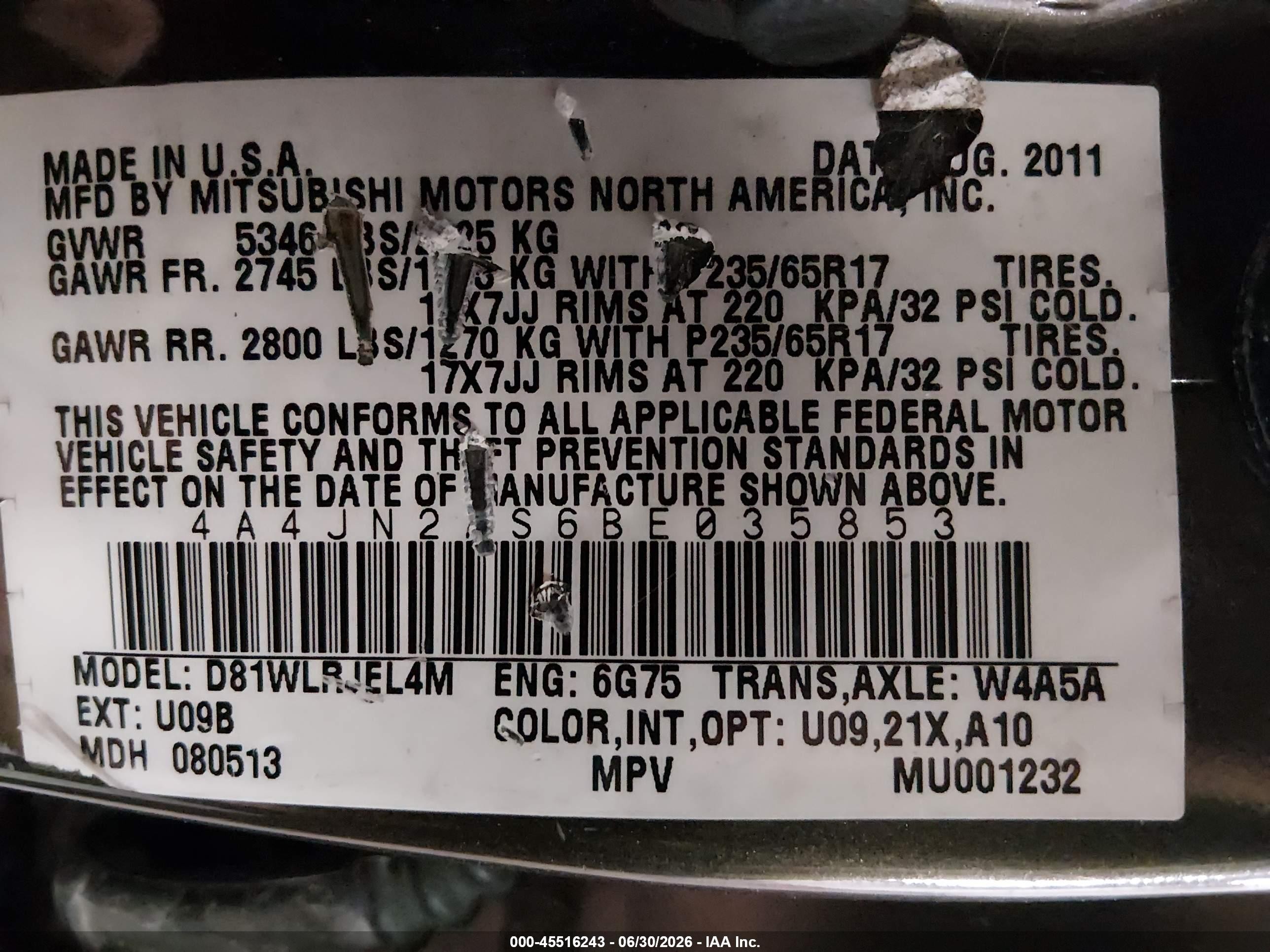 2011 Mitsubishi Endeavor   Brown vin: 4A4JN2AS6BE035853