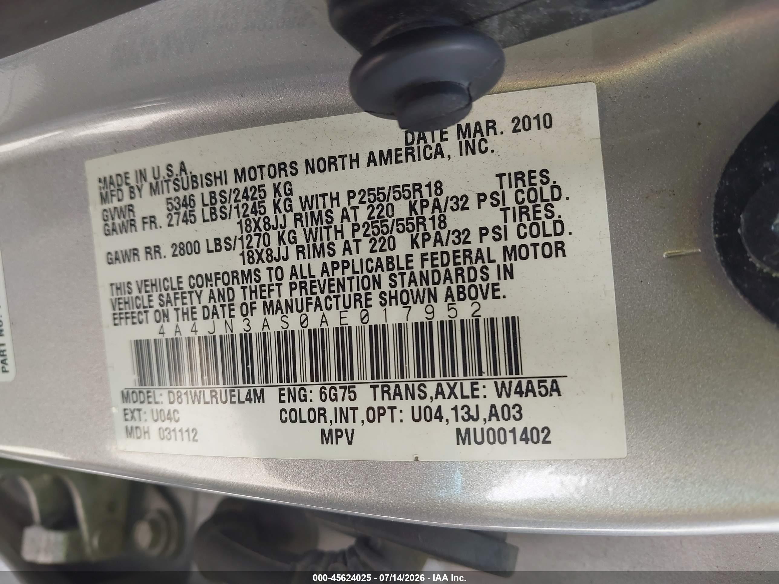 2010 Mitsubishi Endeavor Se Silver vin: 4A4JN3AS0AE017952