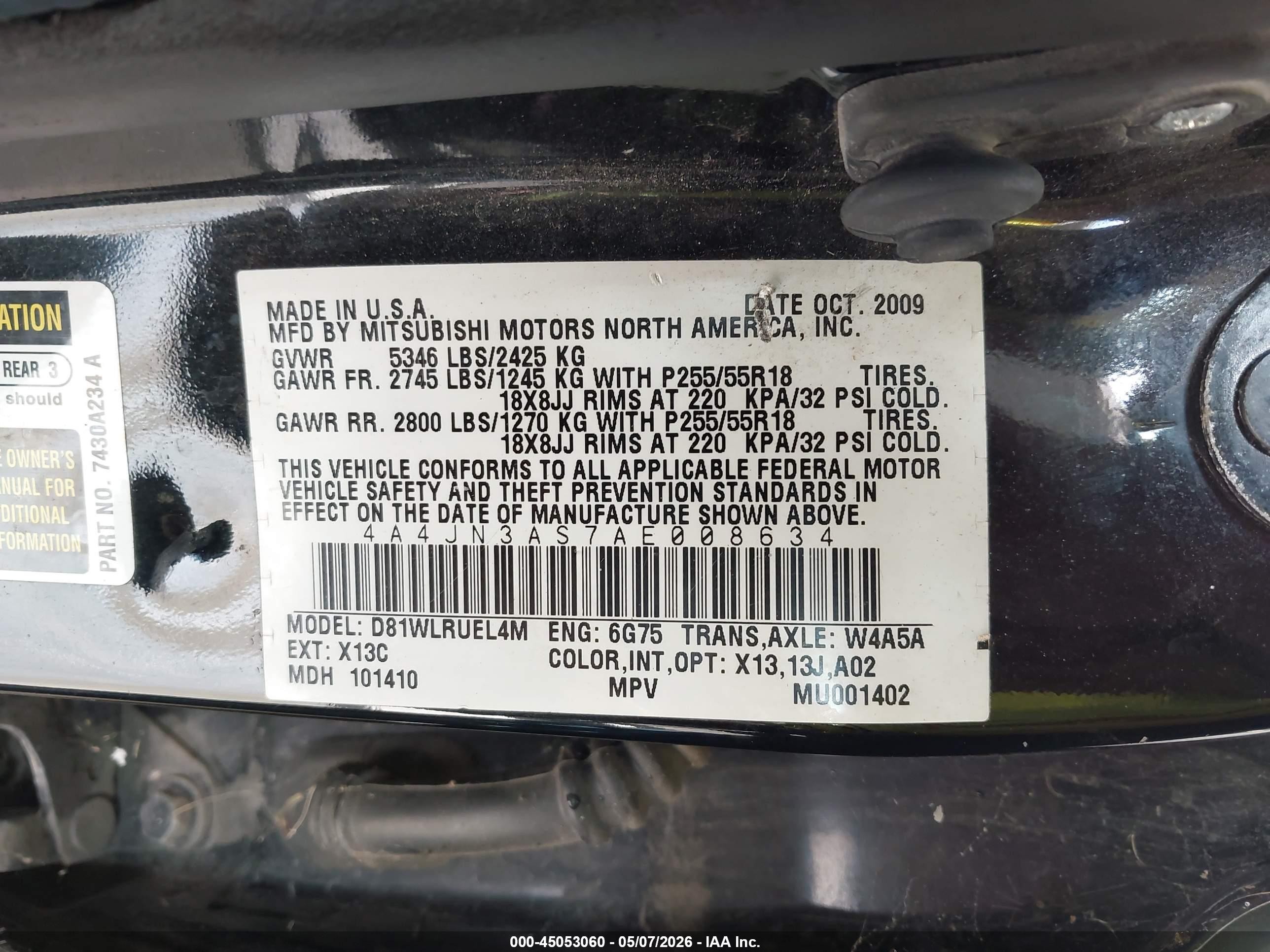 2010 Mitsubishi Endeavor Se Черный vin: 4A4JN3AS7AE008634