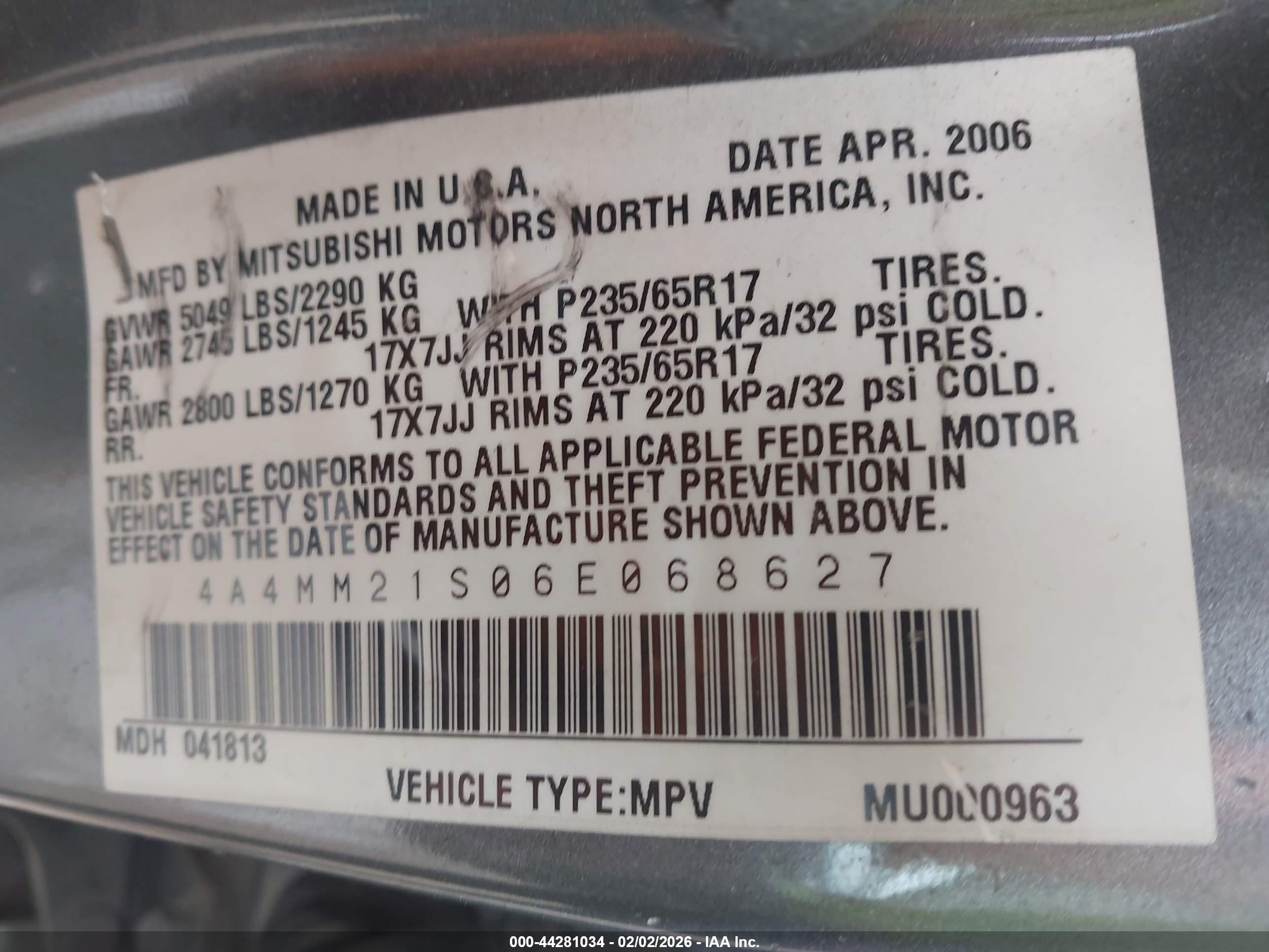 2006 Mitsubishi Endeavor Ls Серый vin: 4A4MM21S06C068627