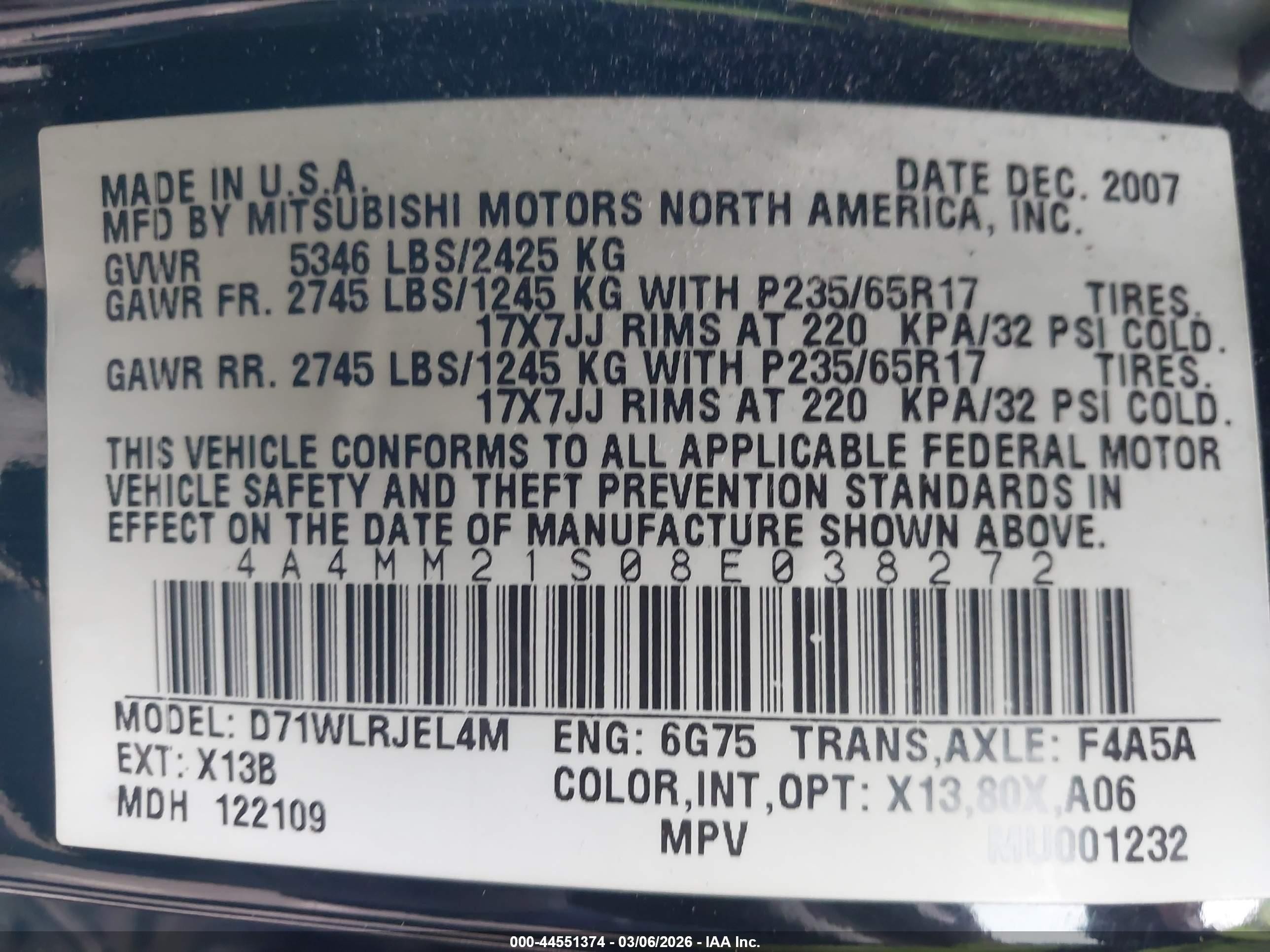2008 Mitsubishi Endeavor Ls Black vin: 4A4MM21S08E038272