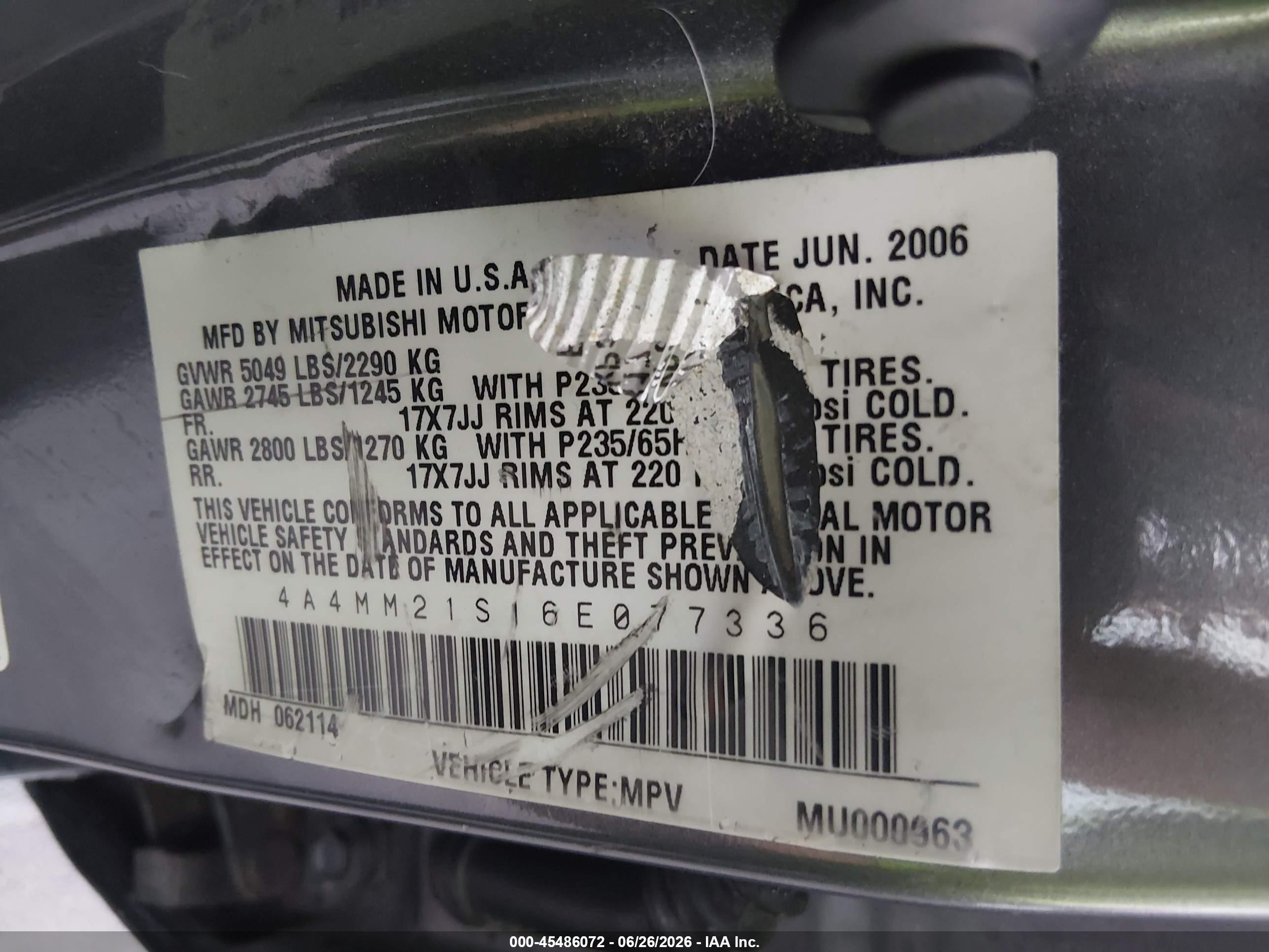 2006 Mitsubishi Endeavor Ls Gray vin: 4A4MM21S16E077336