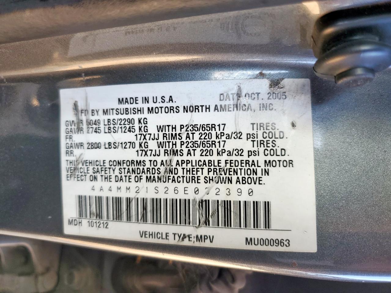 2006 Mitsubishi Endeavor Ls Gray vin: 4A4MM21S26E032390
