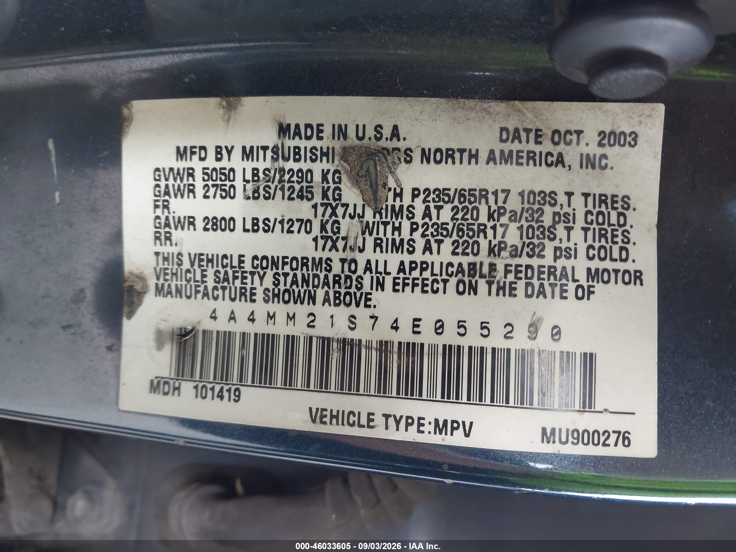 2004 Mitsubishi Endeavor Ls Blue vin: 4A4MM21S74E055290