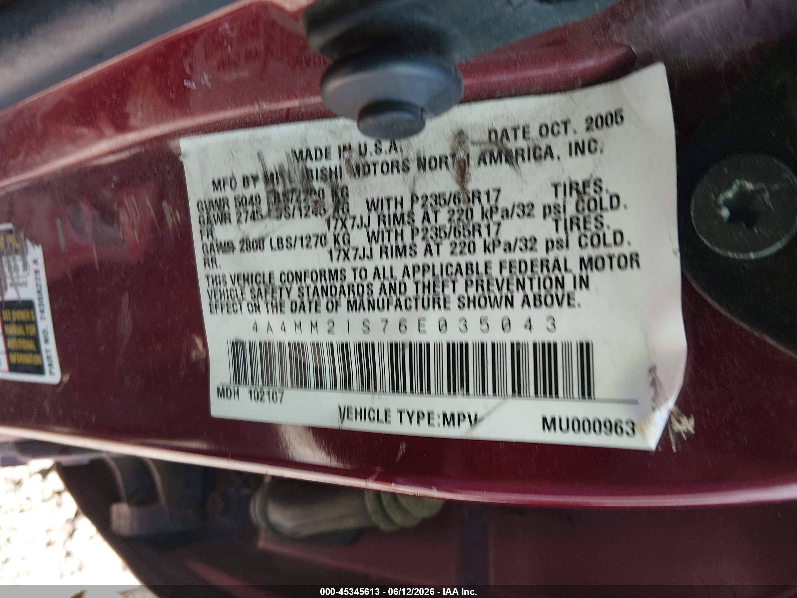 2006 Mitsubishi Endeavor Ls Бордовый vin: 4A4MM21S76E035043