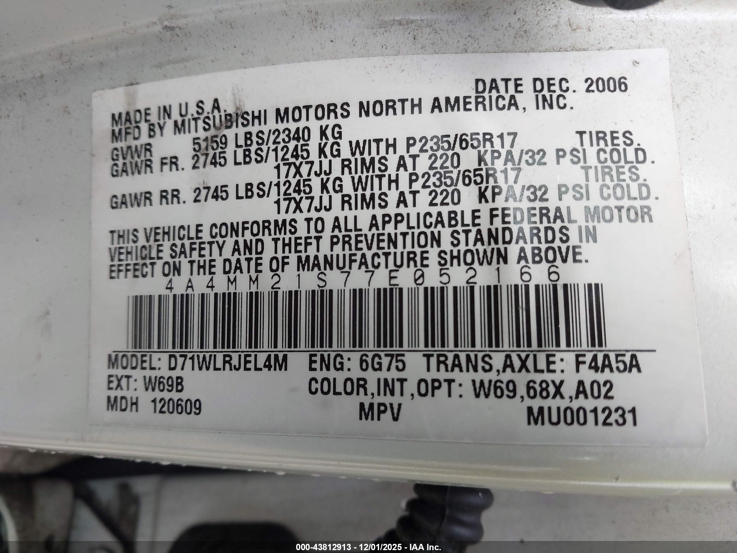 2007 Mitsubishi Endeavor Ls White vin: 4A4MM21S77E052166