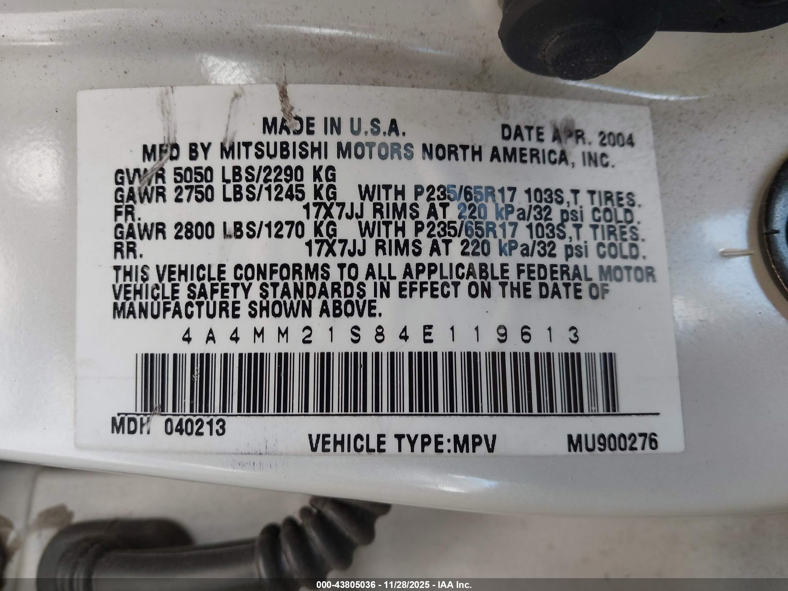 2004 Mitsubishi Endeavor Ls White vin: 4A4MM21S84E119613