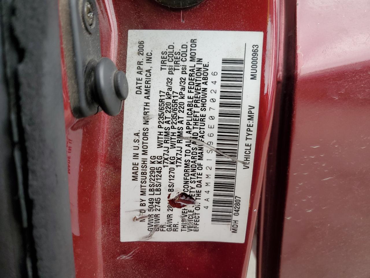 2006 Mitsubishi Endeavor Ls Бордовый vin: 4A4MM21S96E070246