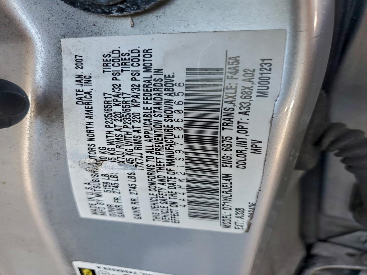 2007 Mitsubishi Endeavor Ls Silver vin: 4A4MM21S97E060656