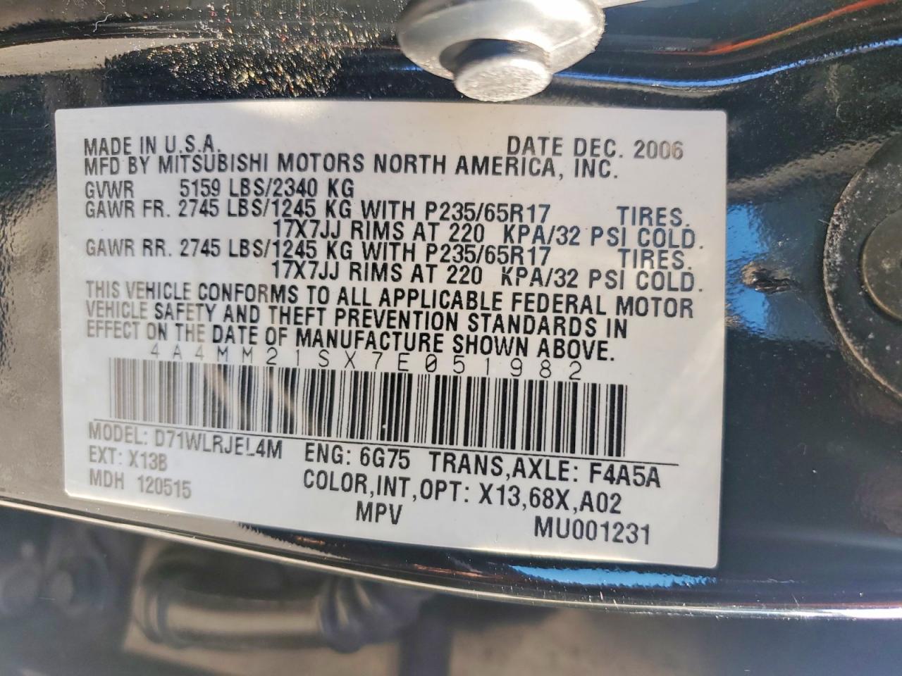 2007 Mitsubishi Endeavor Ls Black vin: 4A4MM21SX7E051982