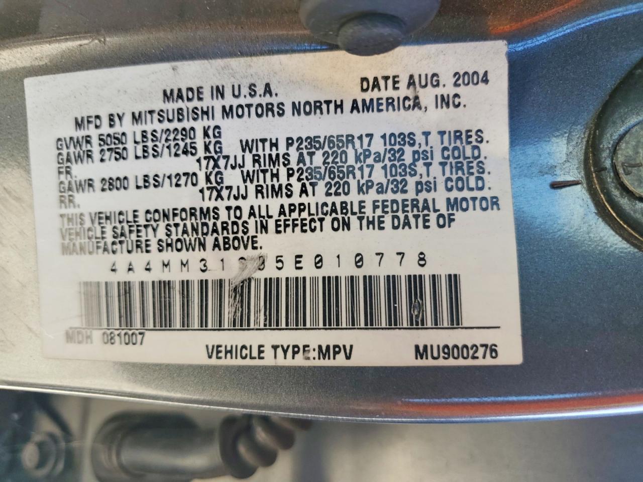 2005 Mitsubishi Endeavor Xls Gray vin: 4A4MM31S05E010778