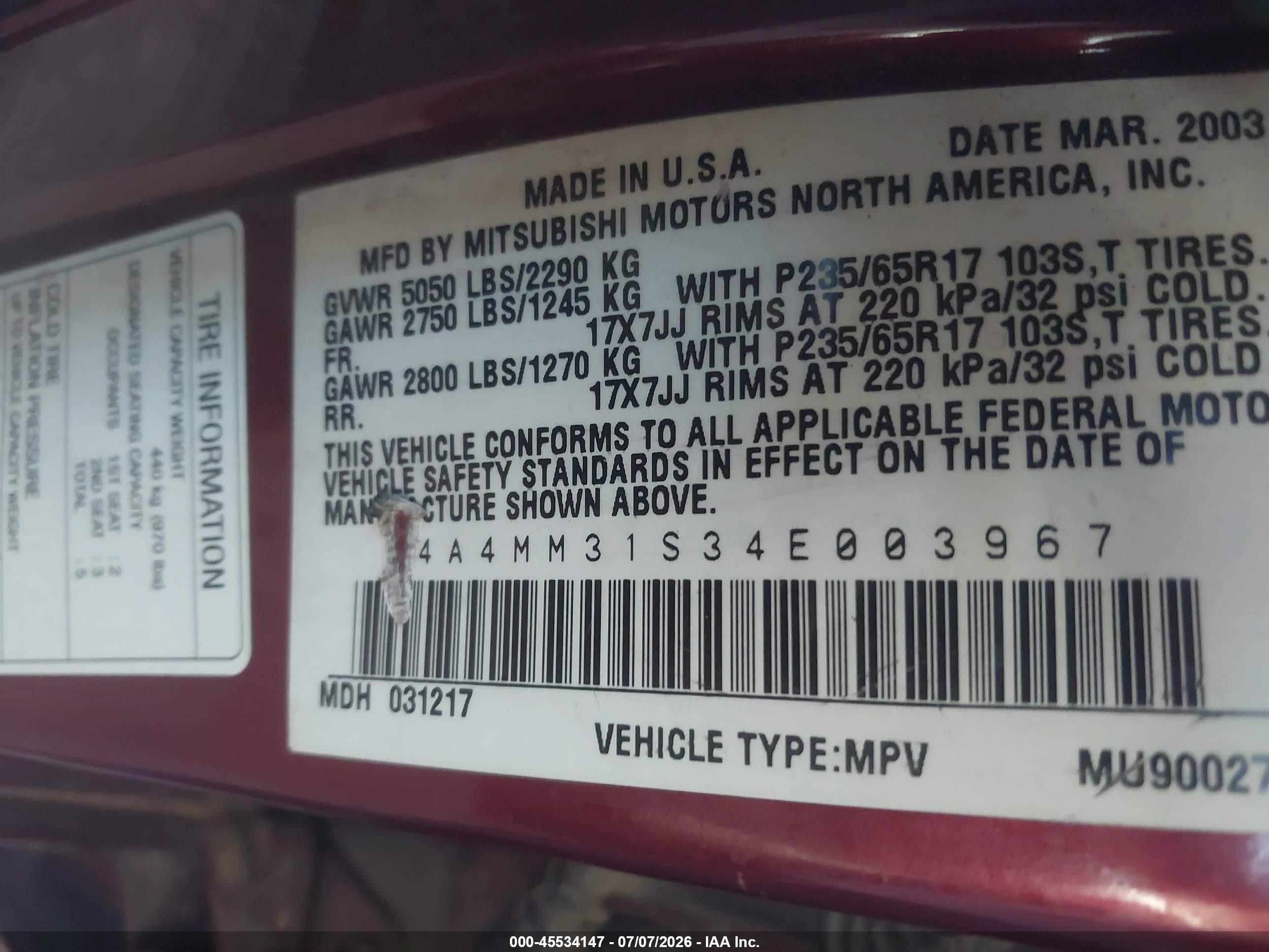 2004 Mitsubishi Endeavor Xls Burgundy vin: 4A4MM31S34E003967