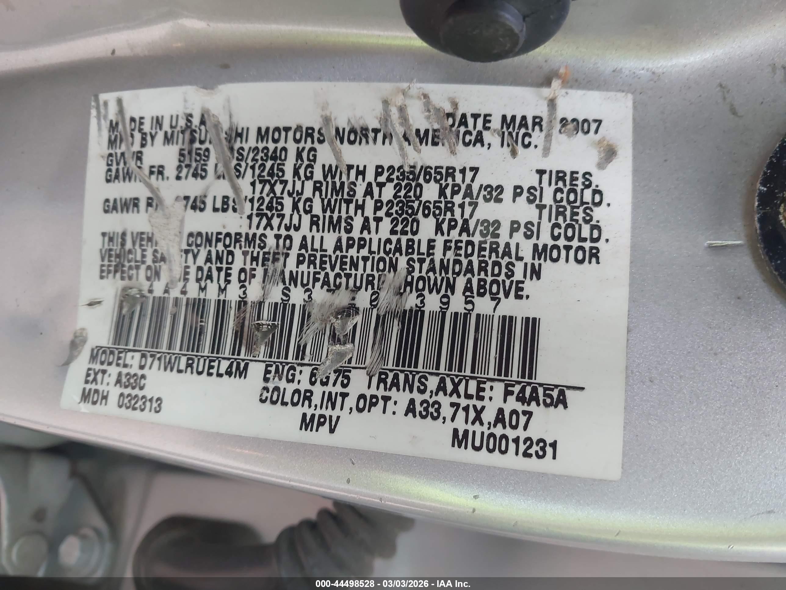 2007 Mitsubishi Endeavor Se Серебряный vin: 4A4MM31S37E073957