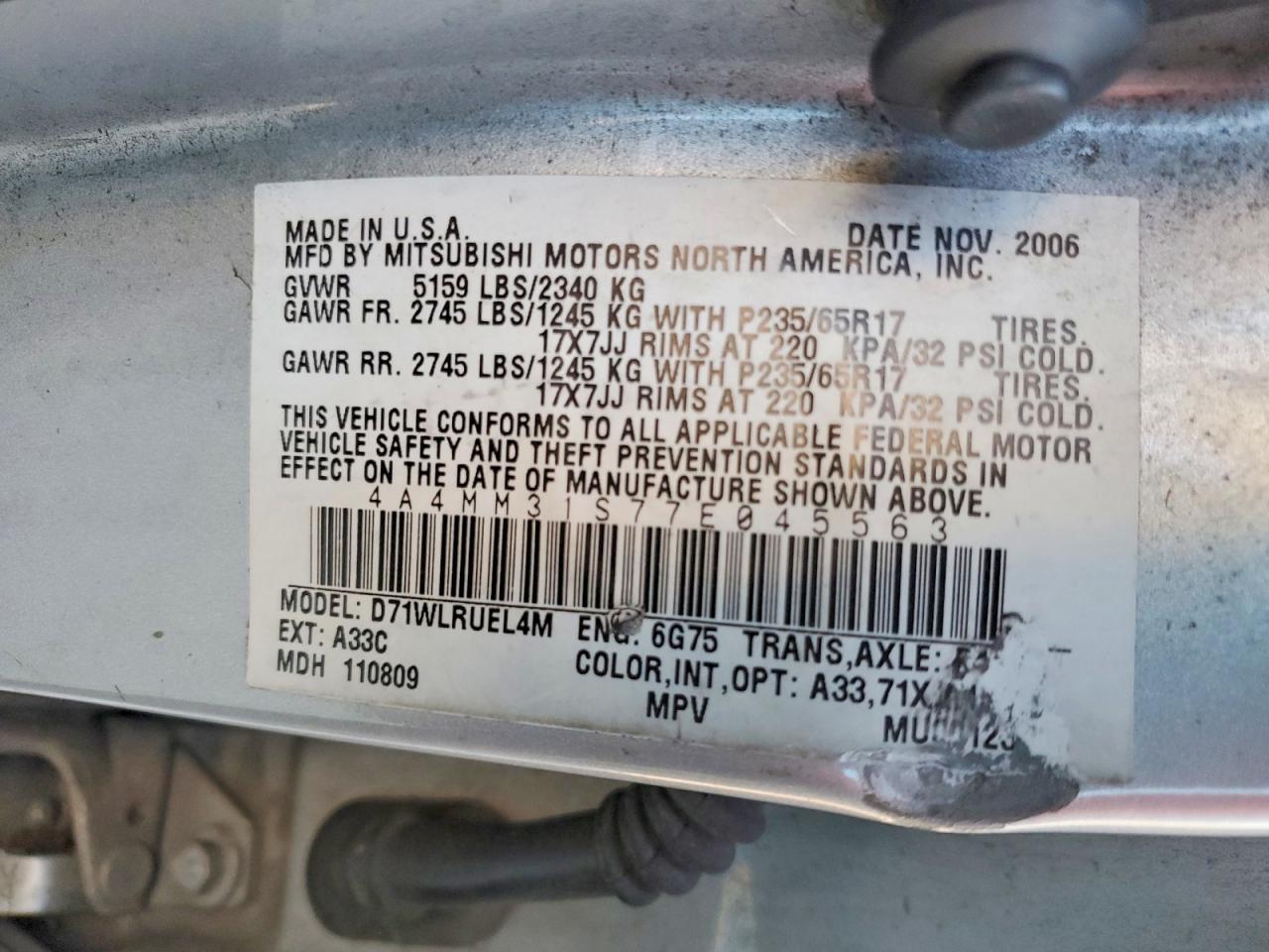 2007 Mitsubishi Endeavor Se Silver vin: 4A4MM31S77E045563
