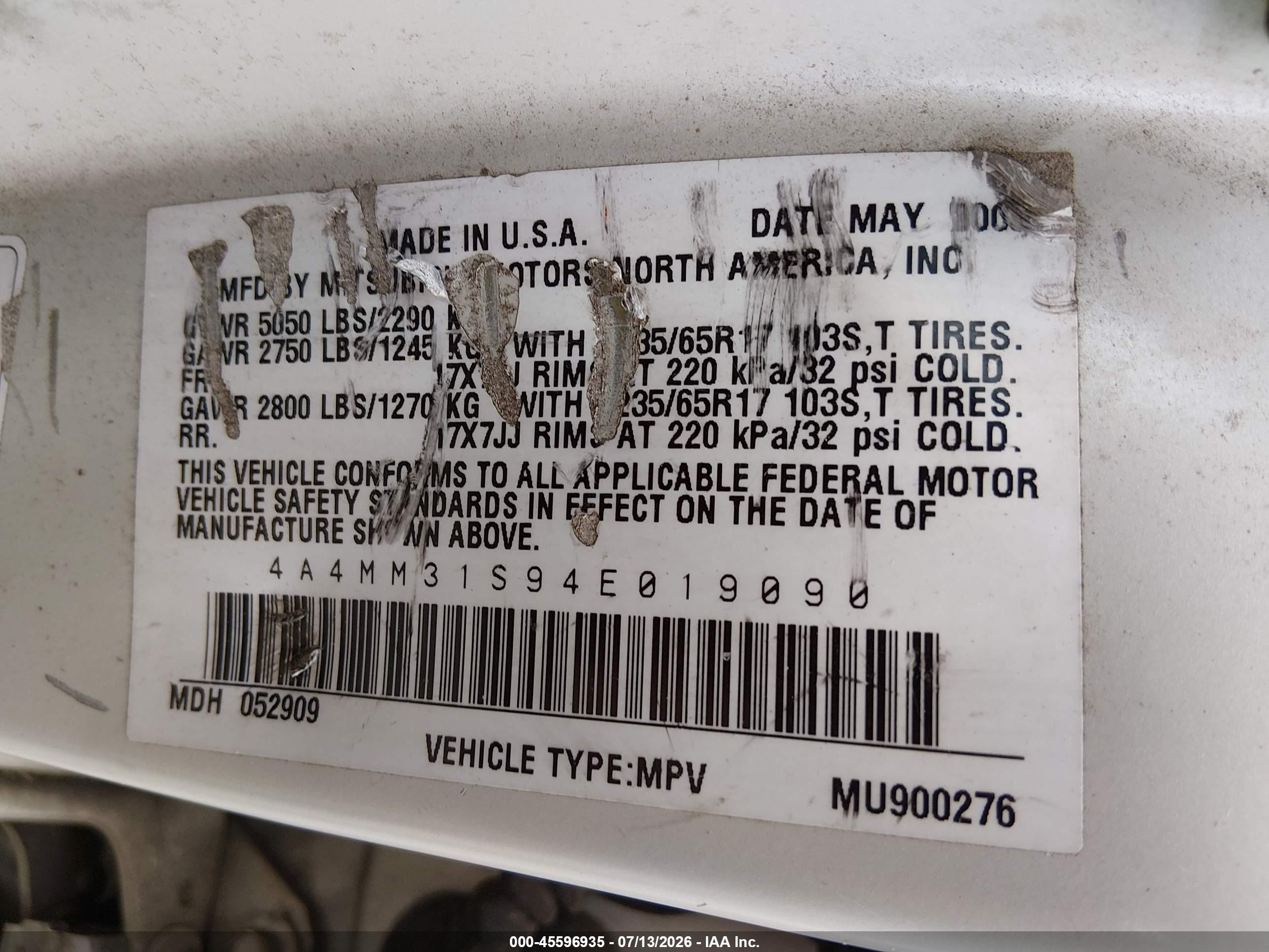 2004 Mitsubishi Endeavor Xls White vin: 4A4MM31S94E019090