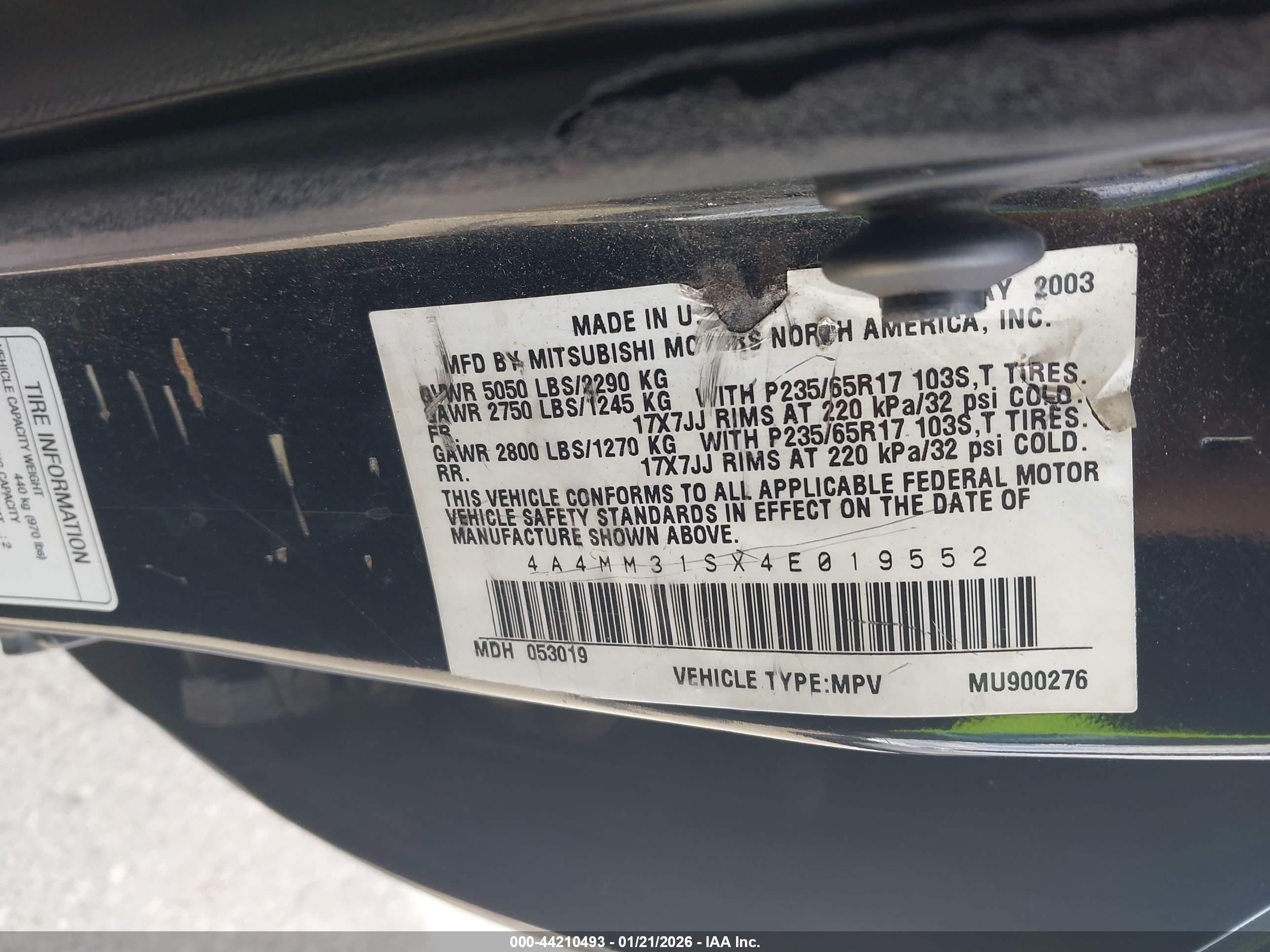 2004 Mitsubishi Endeavor Xls Black vin: 4A4MM31SX4E019552
