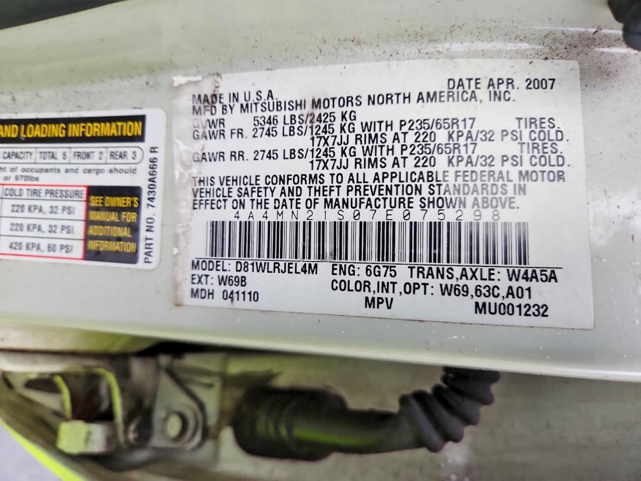 2007 Mitsubishi Endeavor Ls Белый vin: 4A4MN21S07E075298