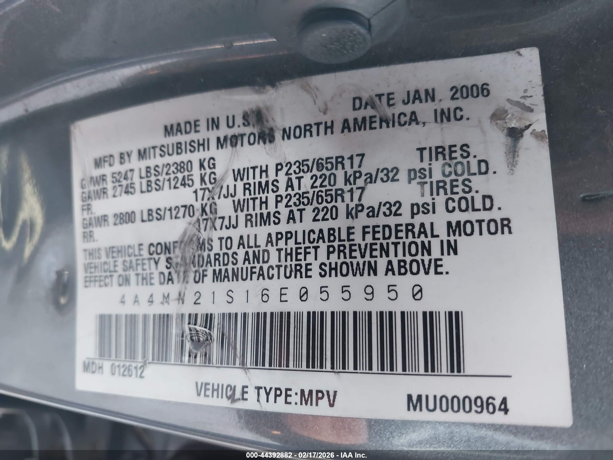 2006 Mitsubishi Endeavor Ls Gray vin: 4A4MN21S16E055950