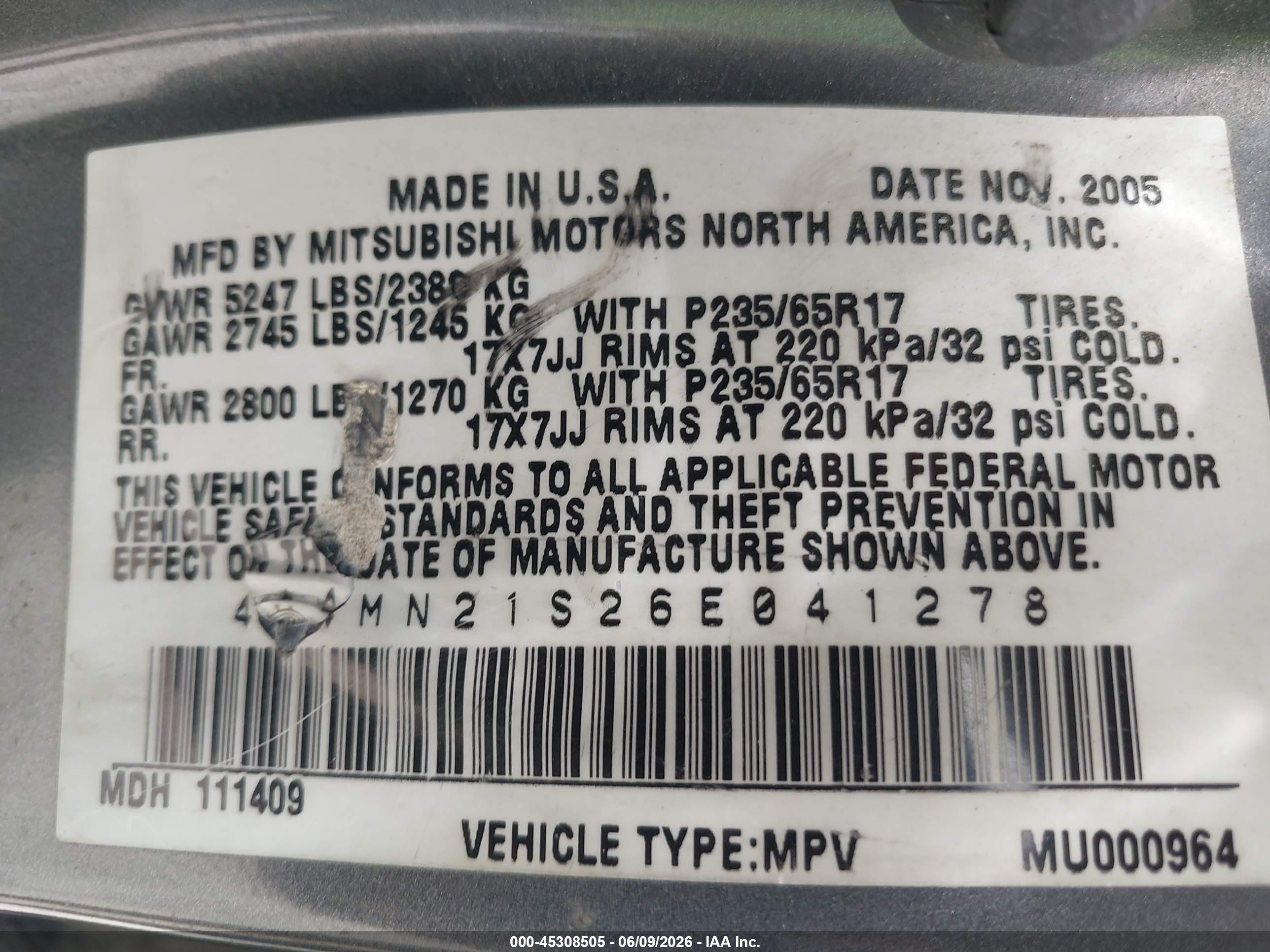 2006 Mitsubishi Endeavor Ls Gray vin: 4A4MN21S26E041278