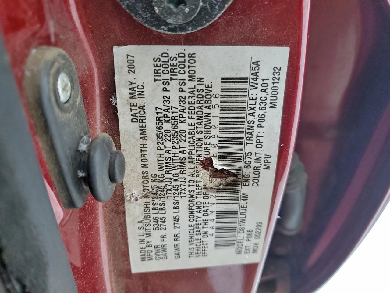 2007 Mitsubishi Endeavor Ls Maroon vin: 4A4MN21S57E080156