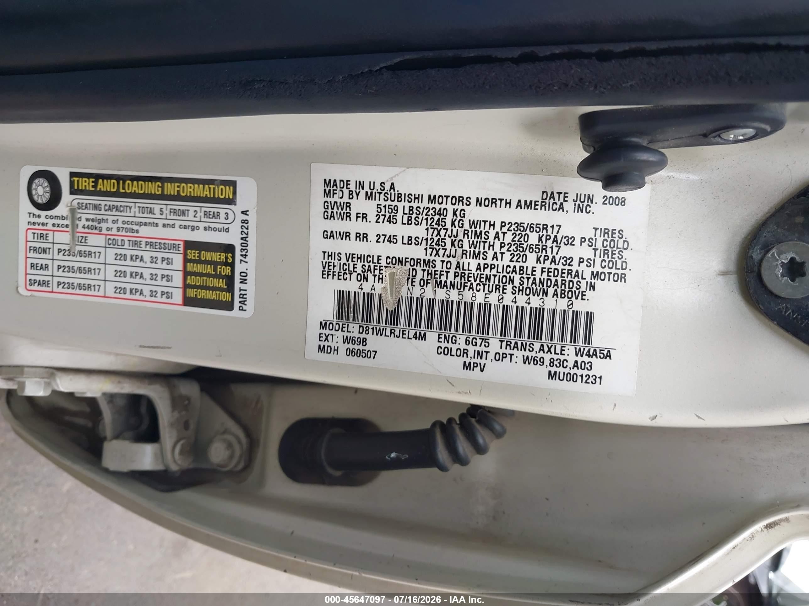 2008 Mitsubishi Endeavor Ls White vin: 4A4MN21S58E044310