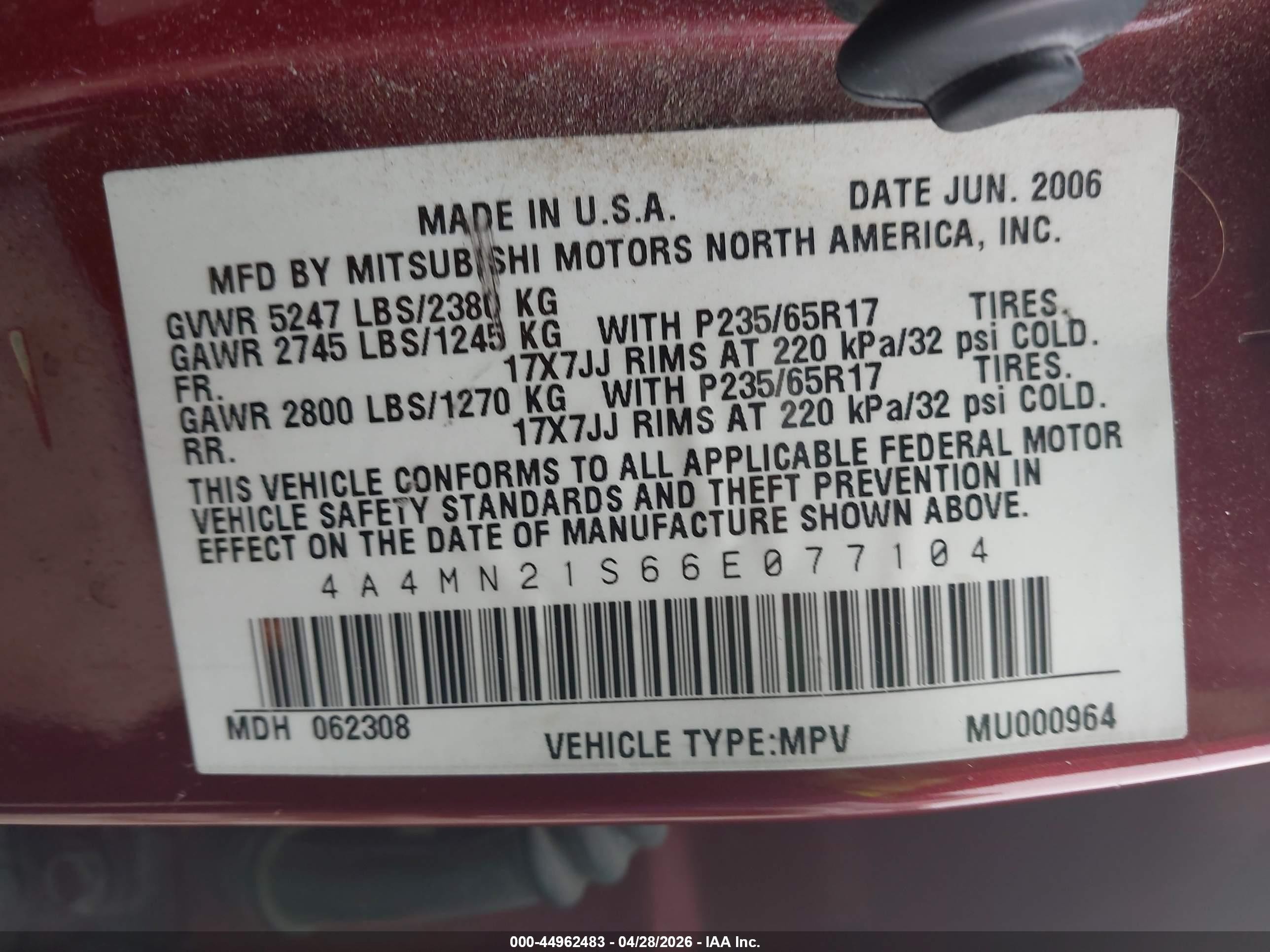 2006 Mitsubishi Endeavor Ls Red vin: 4A4MN21S66E077104