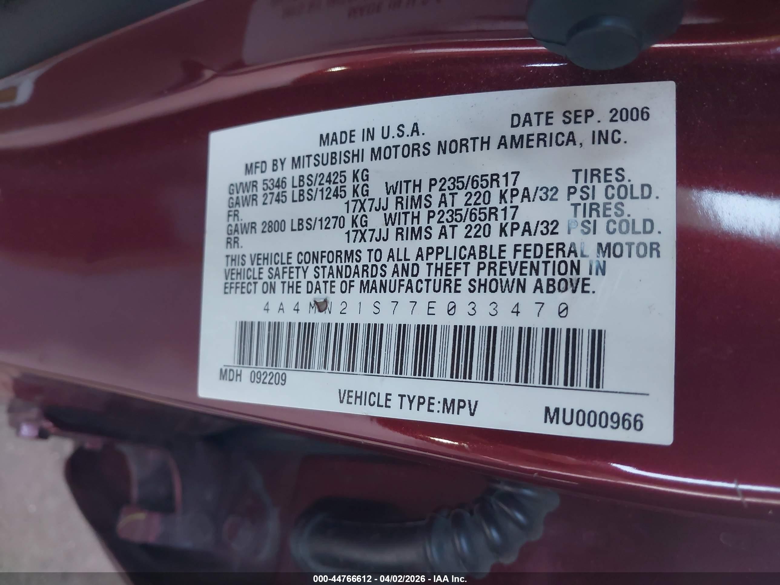 2007 Mitsubishi Endeavor Ls Red vin: 4A4MN21S77E033470