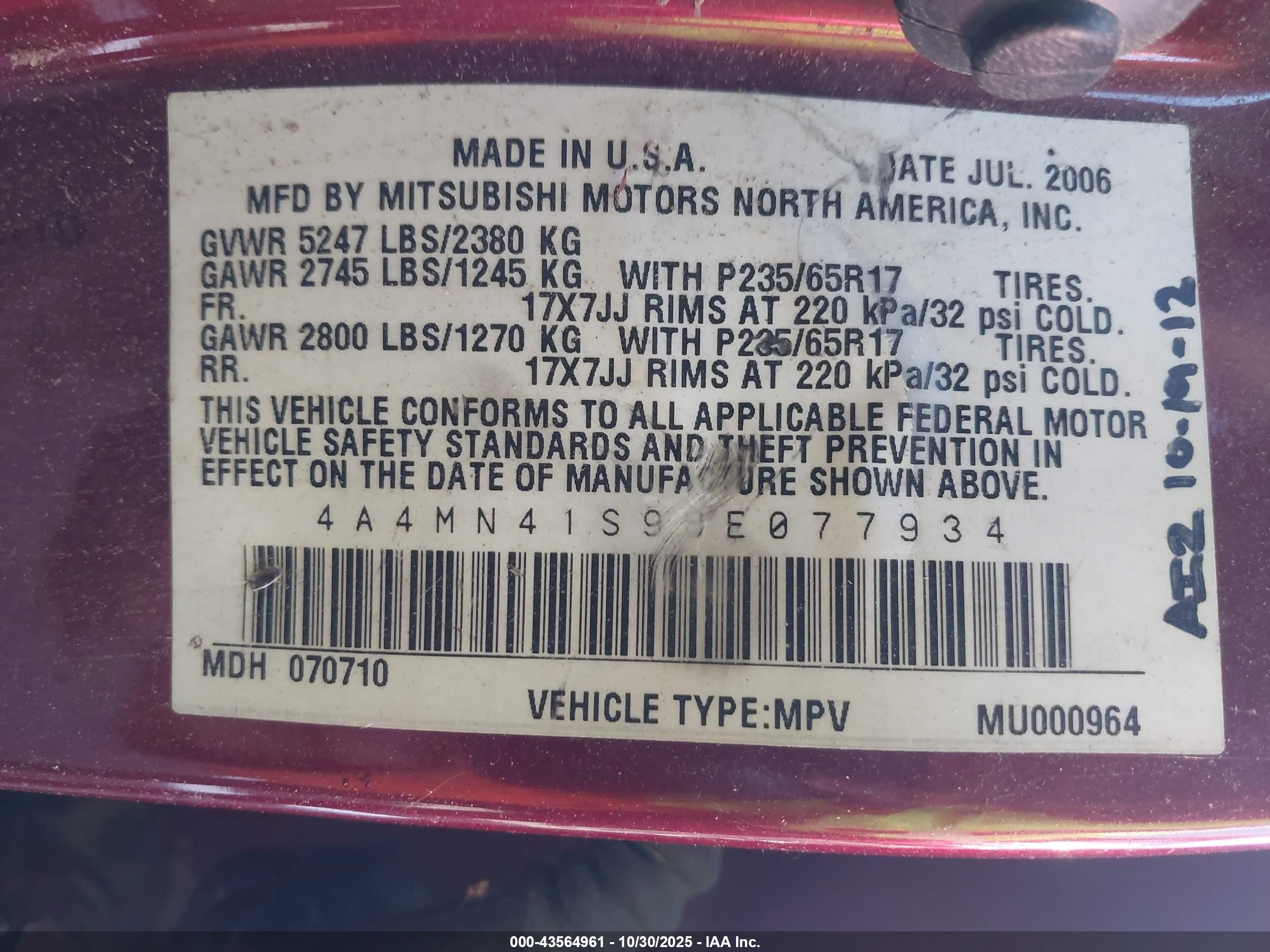2006 Mitsubishi Endeavor Limited Red vin: 4A4MN41S96E077934