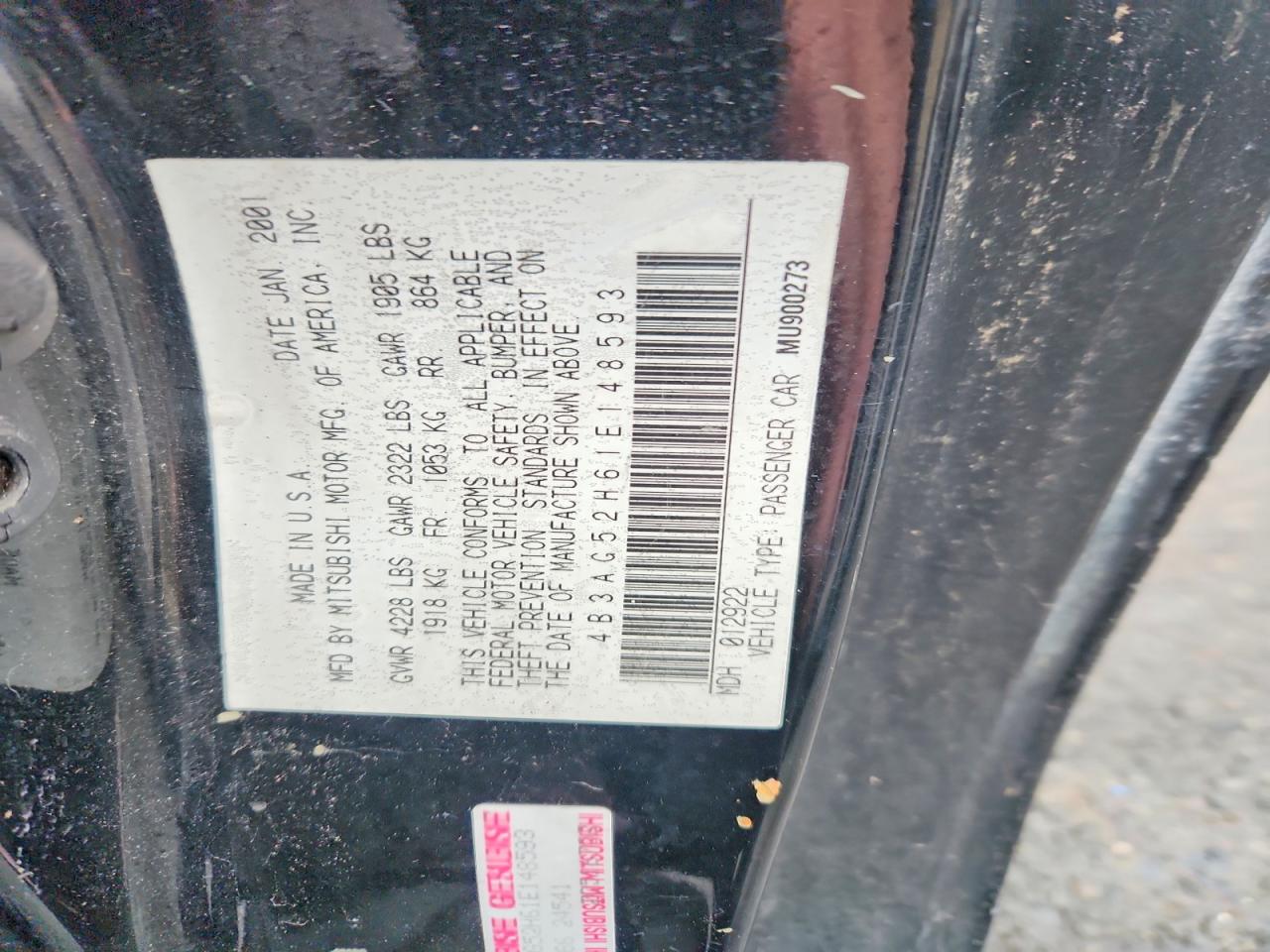 2001 Dodge Stratus R/t Black vin: 4B3AG52H61E148593