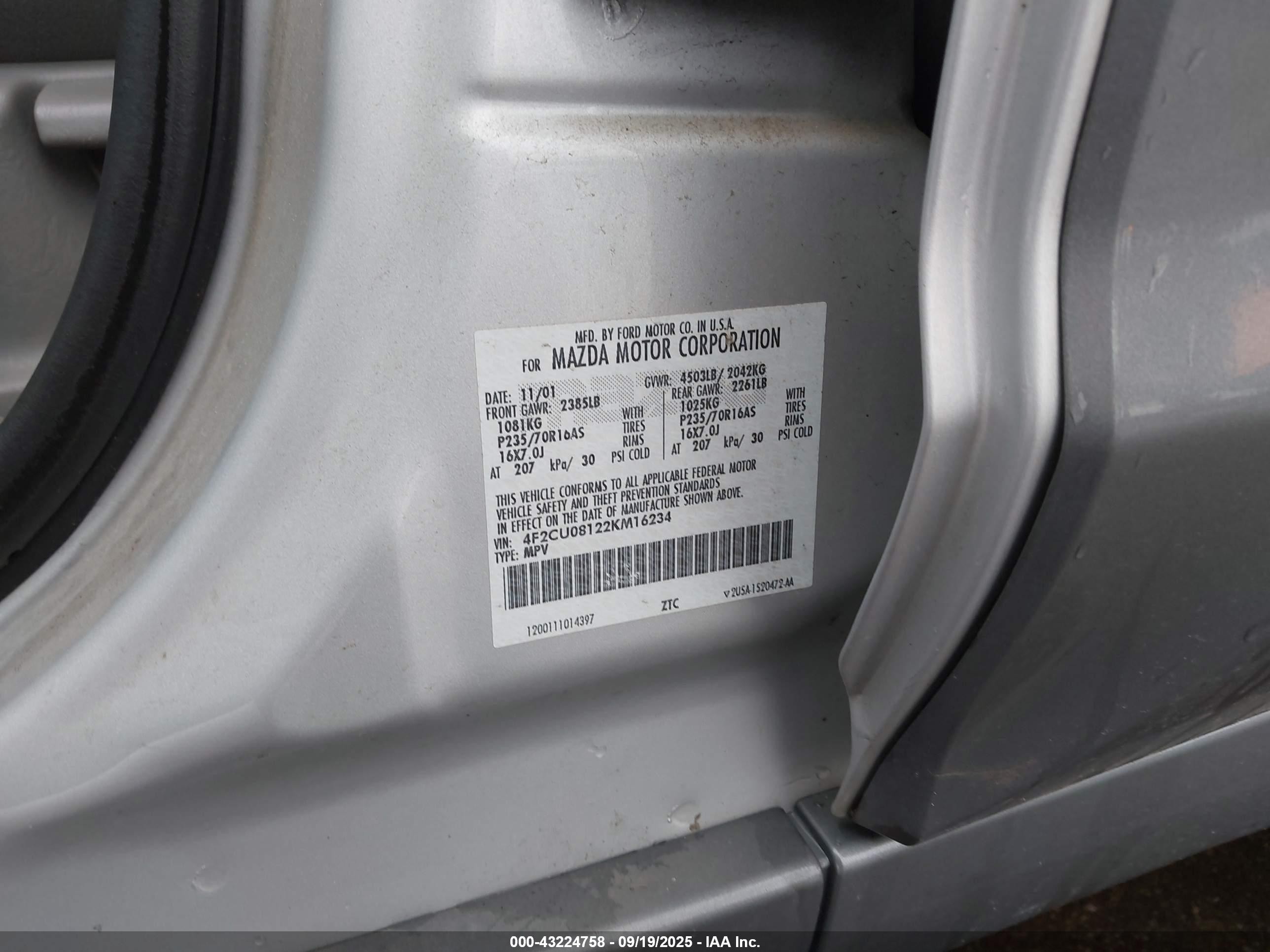 2002 Mazda Tribute Lx/es Silver vin: 4F2CU08122KM16234