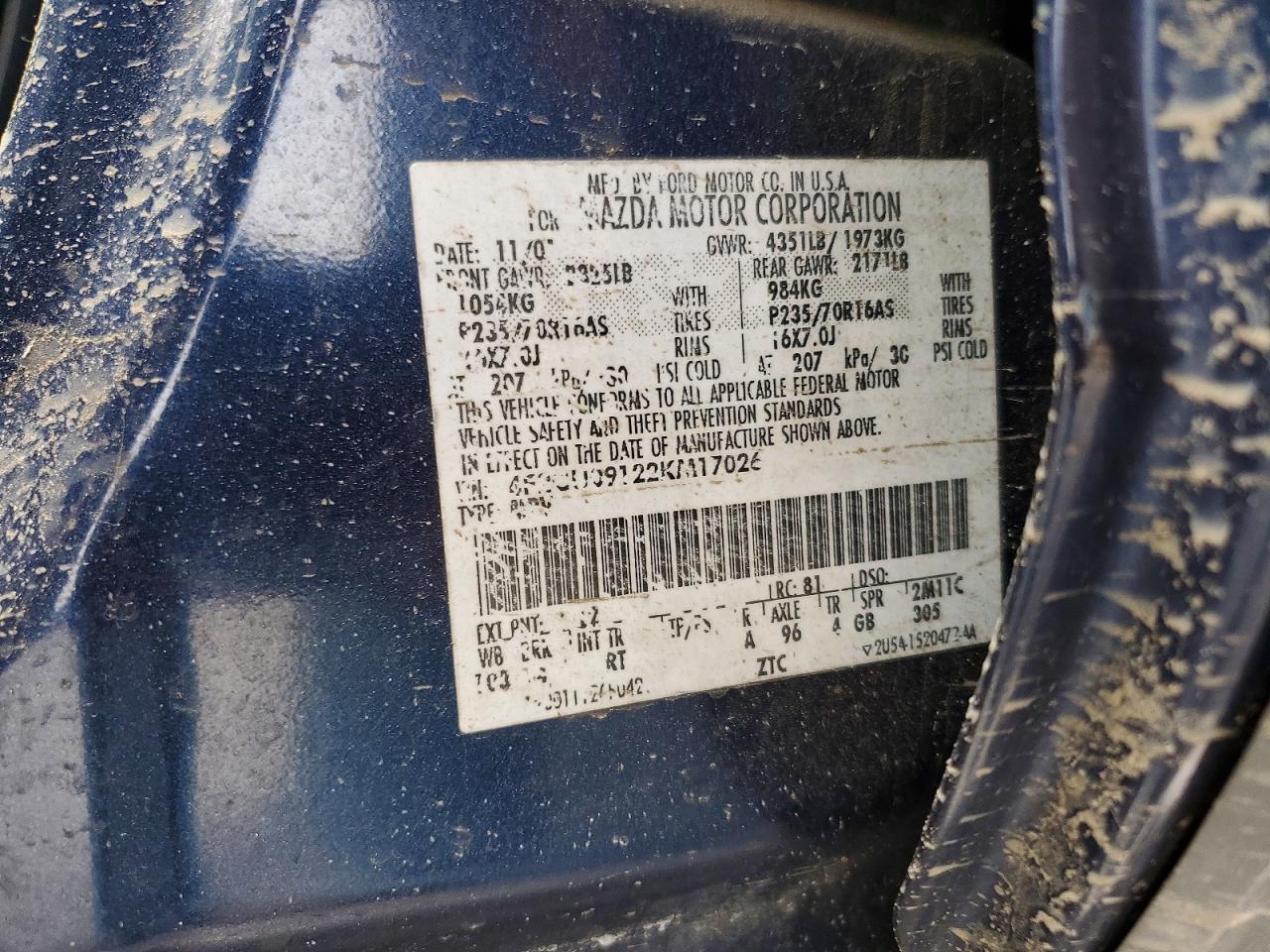 2002 Mazda Tribute Lx Blue vin: 4F2CU09122KM17026
