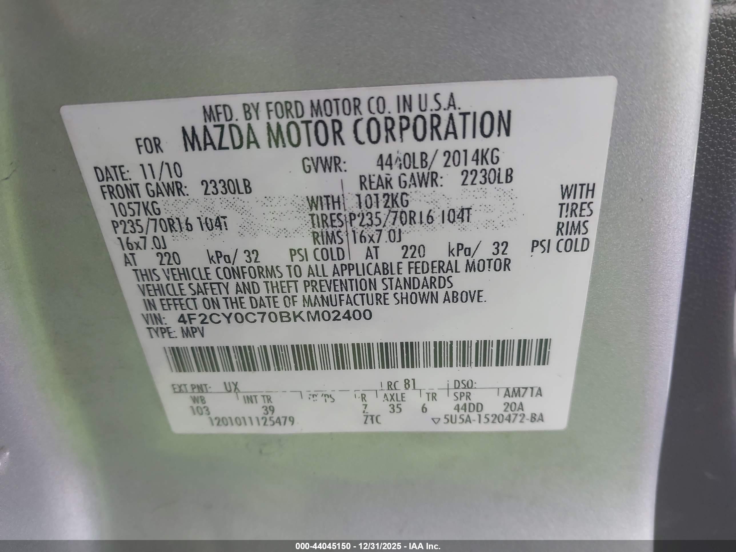 2011 Mazda Tribute I Sport Silver vin: 4F2CY0C70BKM02400