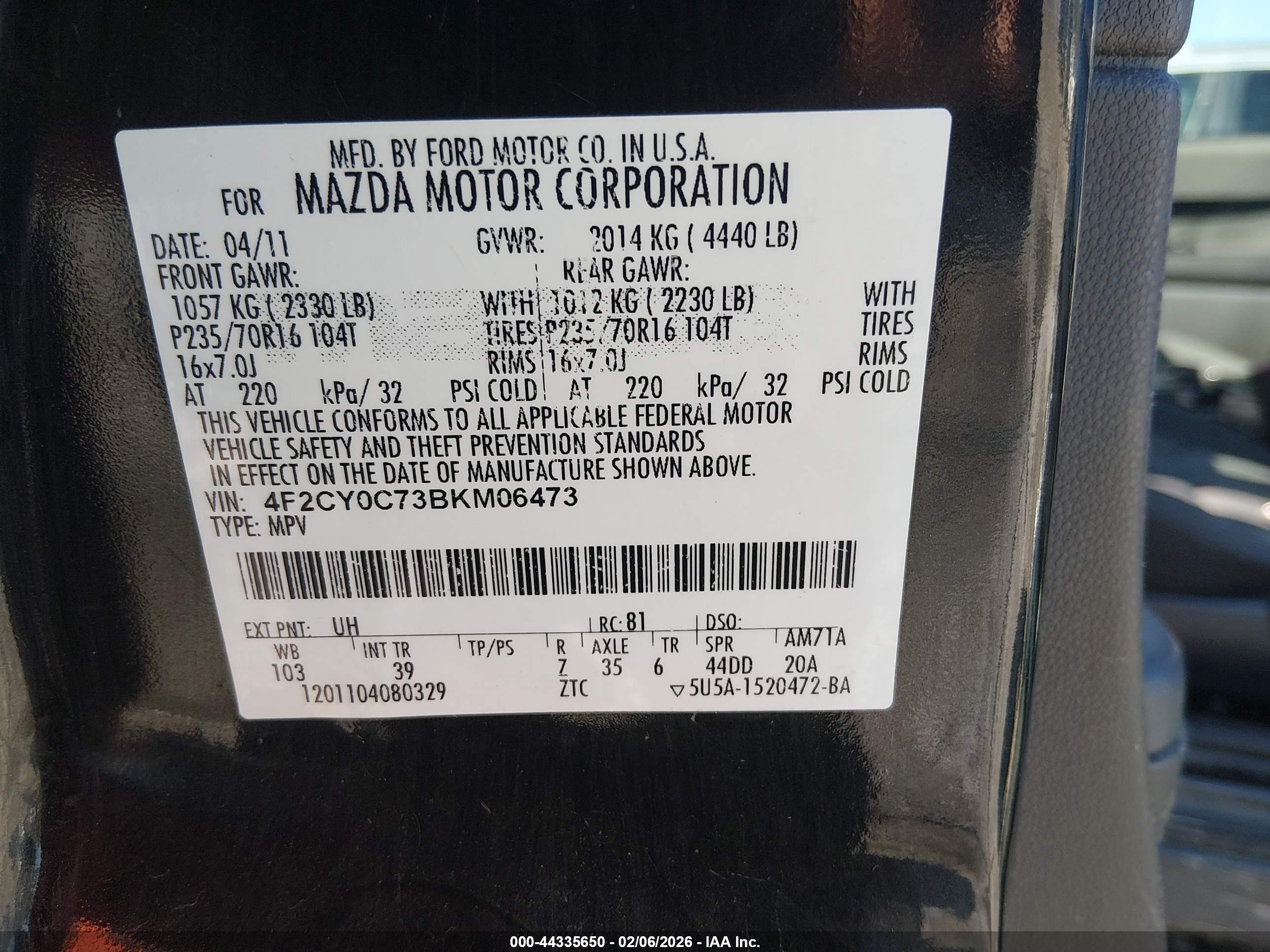 2011 Mazda Tribute I Sport Black vin: 4F2CY0C73BKM06473