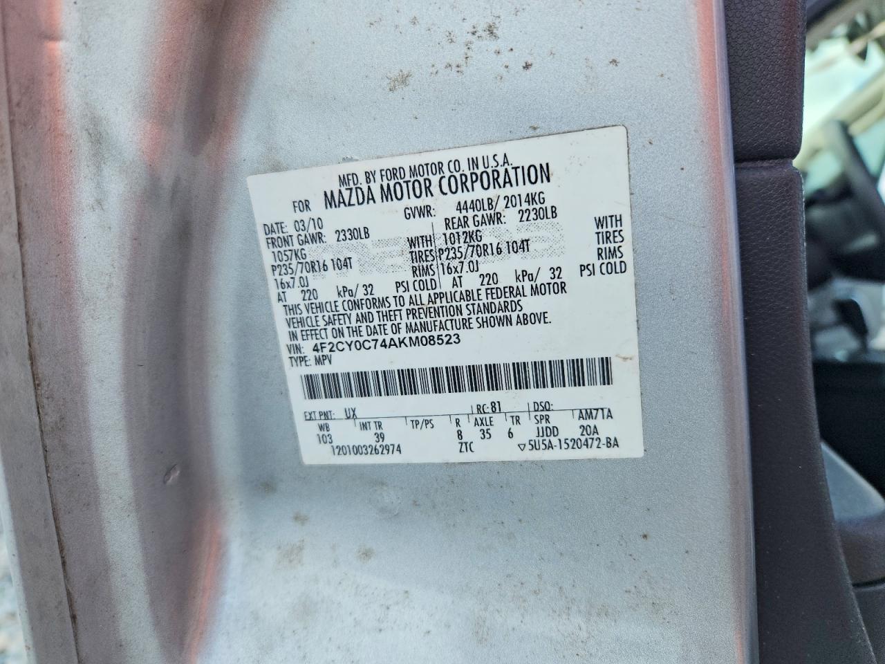 2010 Mazda Tribute I Silver vin: 4F2CY0C74AKM08523