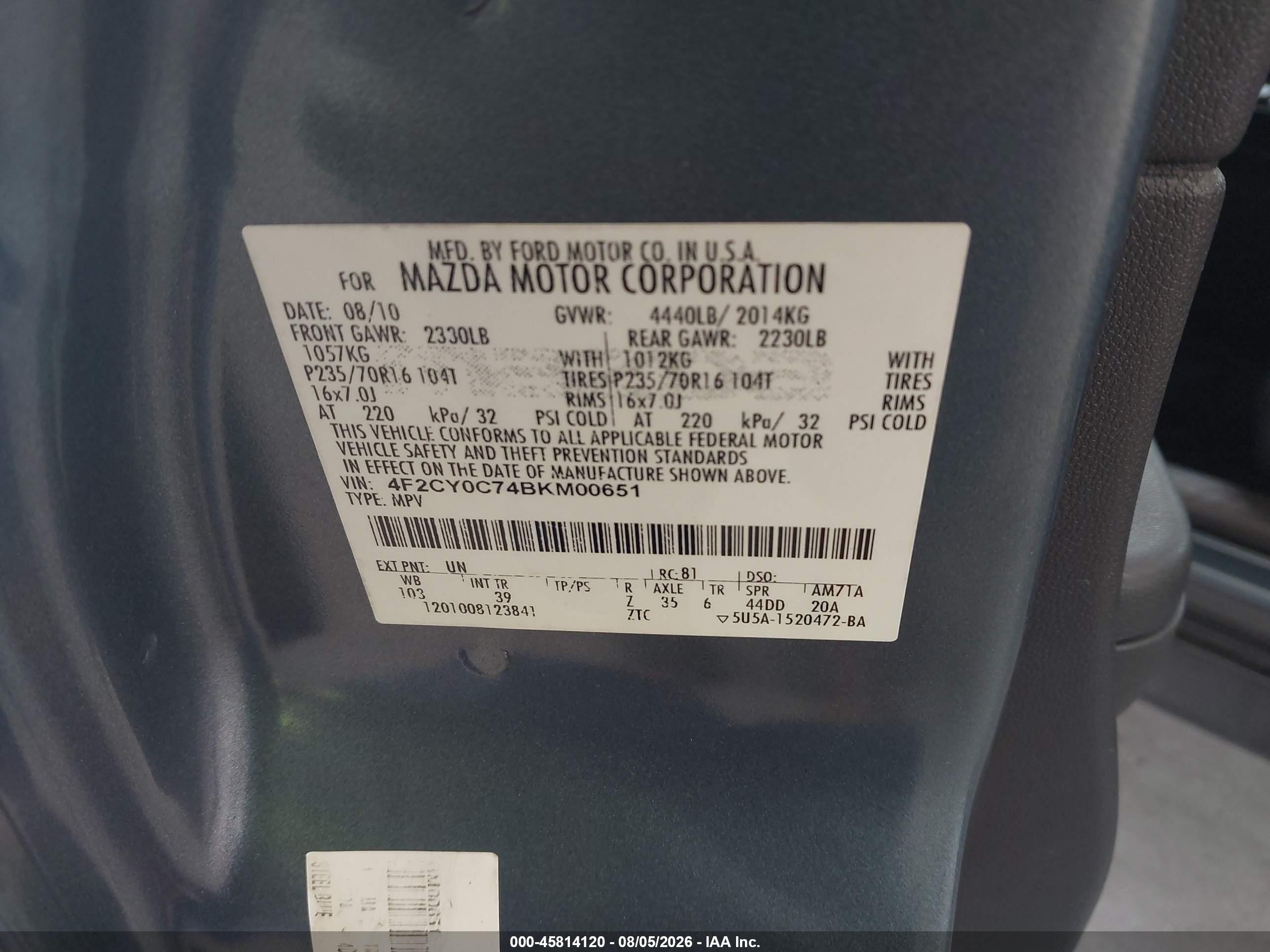 2011 Mazda Tribute I Sport Синий vin: 4F2CY0C74BKM00651