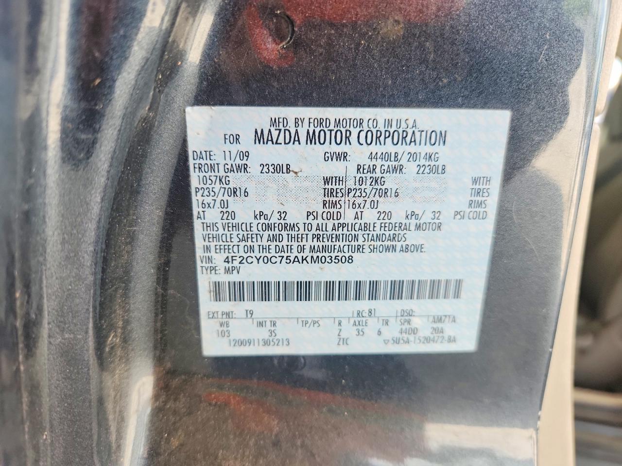 2010 Mazda Tribute I Gray vin: 4F2CY0C75AKM03508