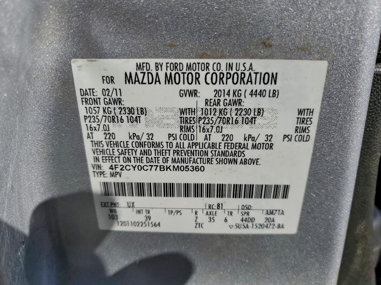 2011 Mazda Tribute I Silver vin: 4F2CY0C77BKM05360