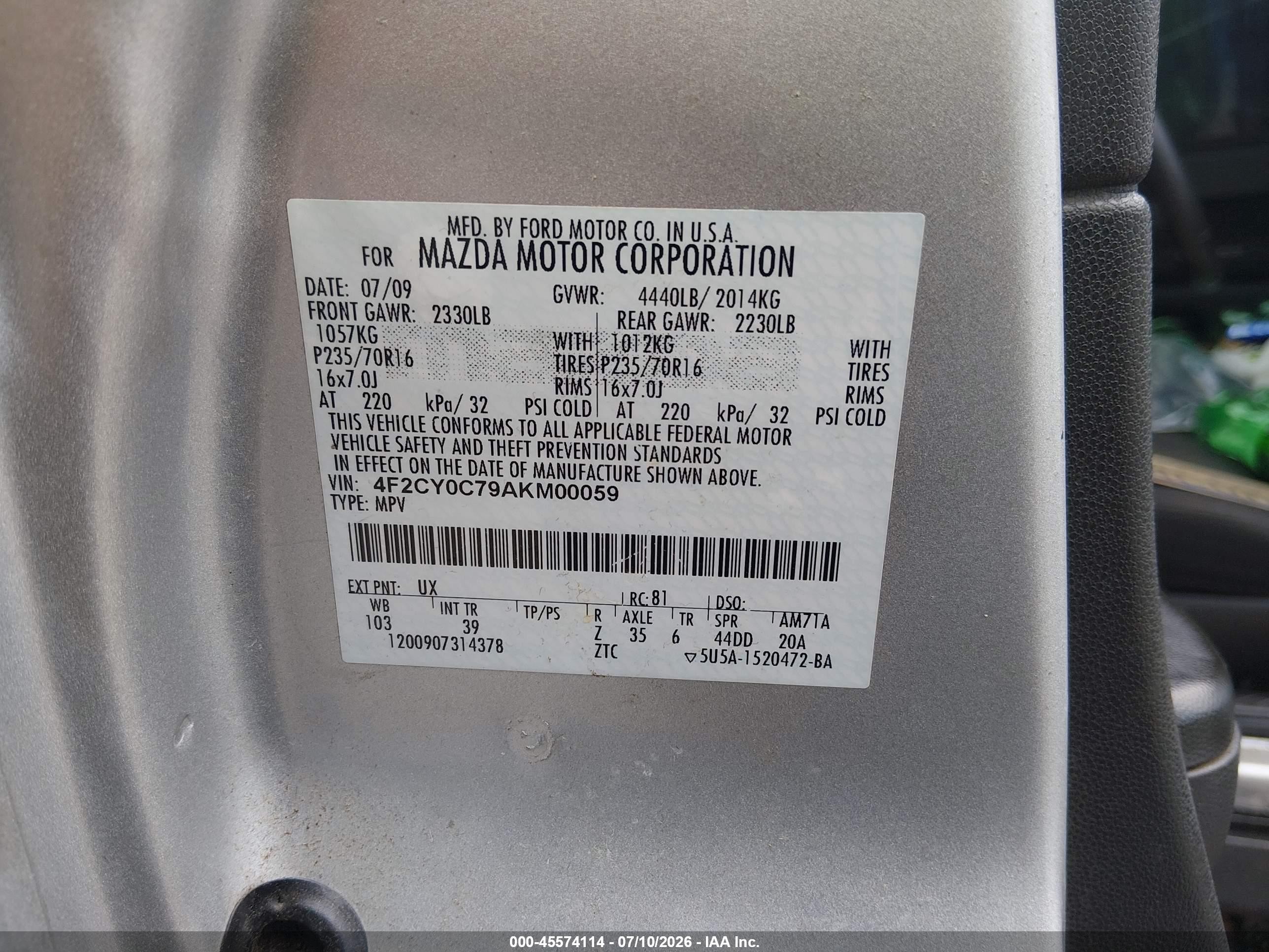 2010 Mazda Tribute Sport Silver vin: 4F2CY0C79AKM00059