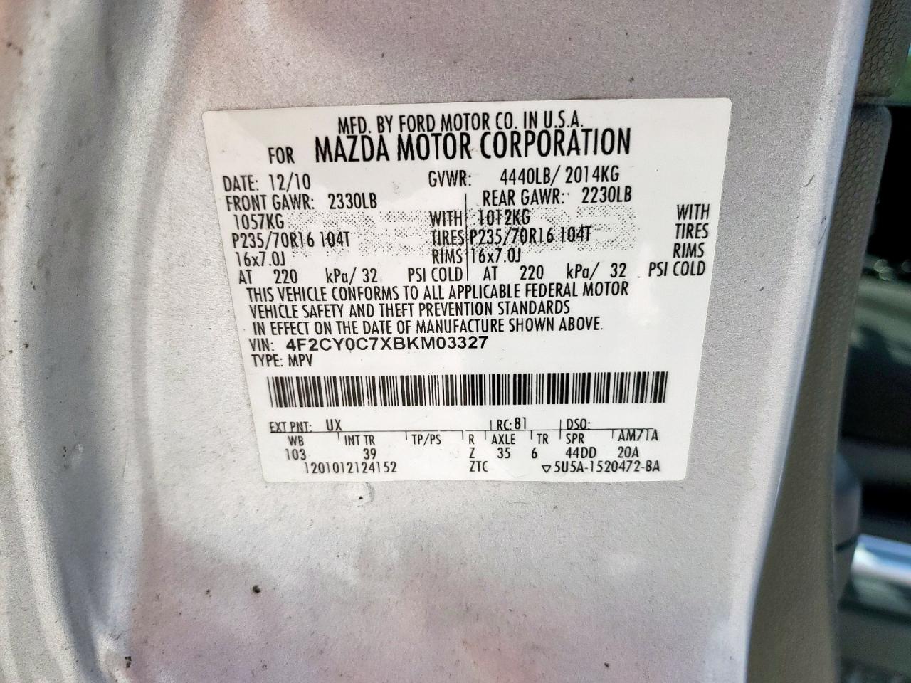 2011 Mazda Tribute I Silver vin: 4F2CY0C7XBKM03327