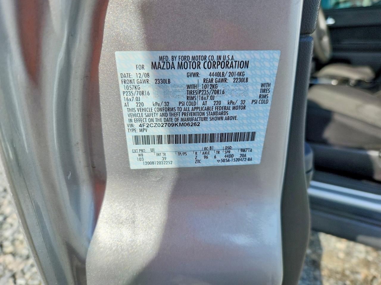 2009 Mazda Tribute I Silver vin: 4F2CZ02709KM06262