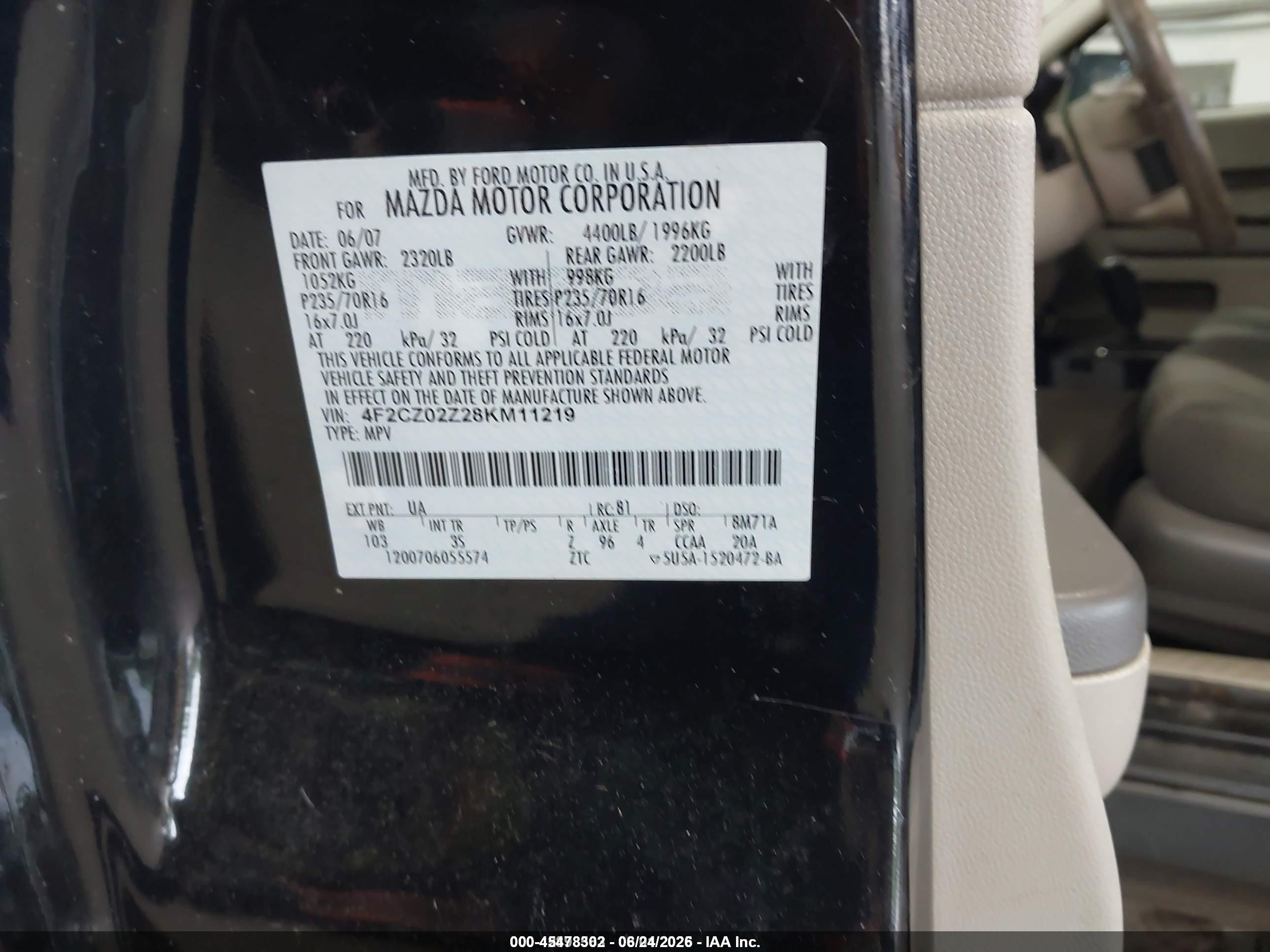 2008 Mazda Tribute I Touring Черный vin: 4F2CZ02Z28KM11219